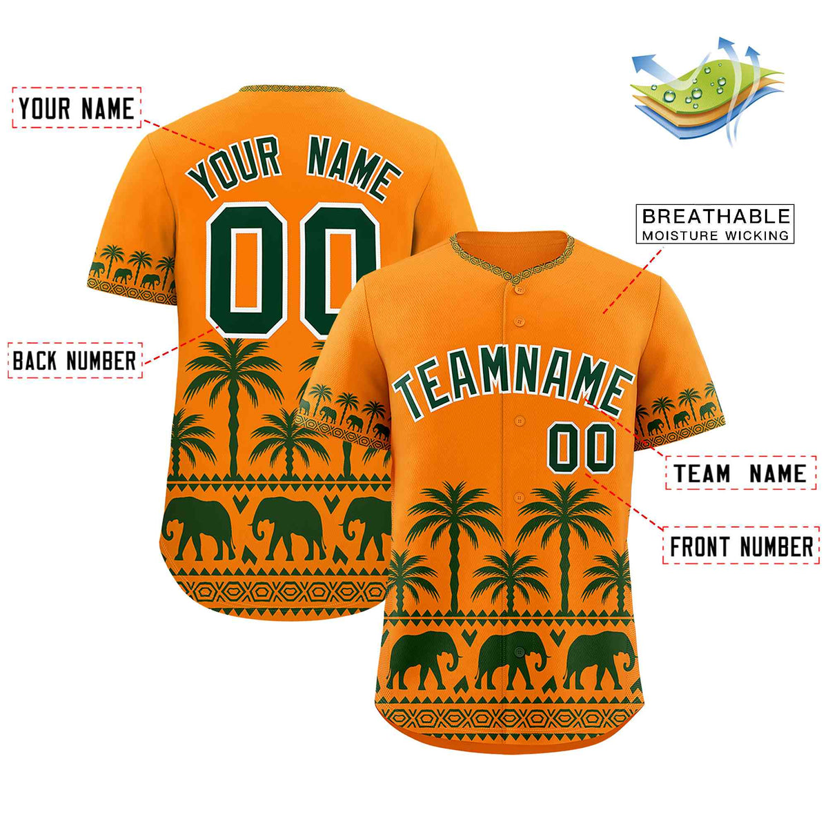 Custom Orange Green Graffiti Pattern Personalized Bossinia Style Authentic Baseball Jersey