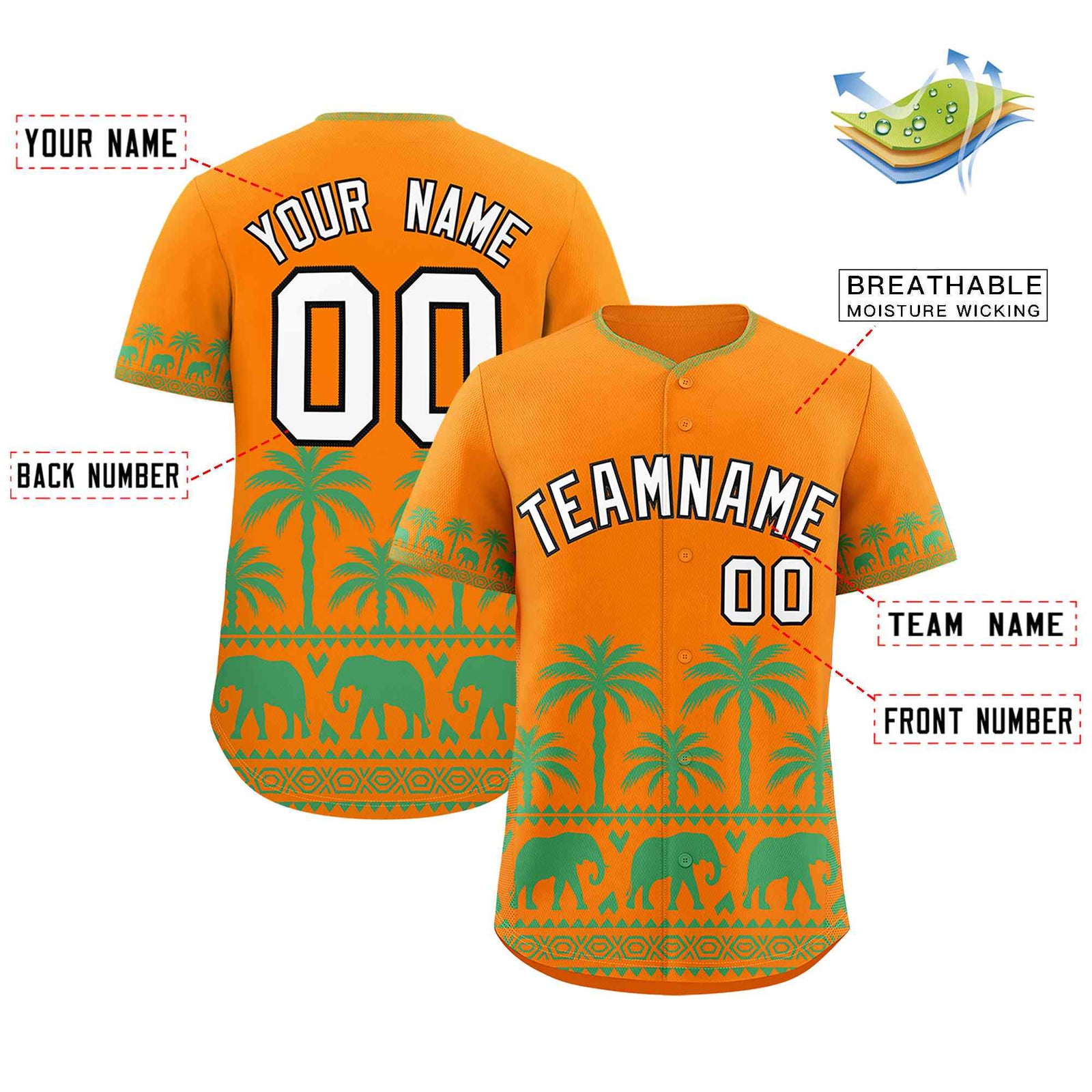 Custom Orange Green Graffiti Pattern Personalized Bossinia Style Authentic Baseball Jersey