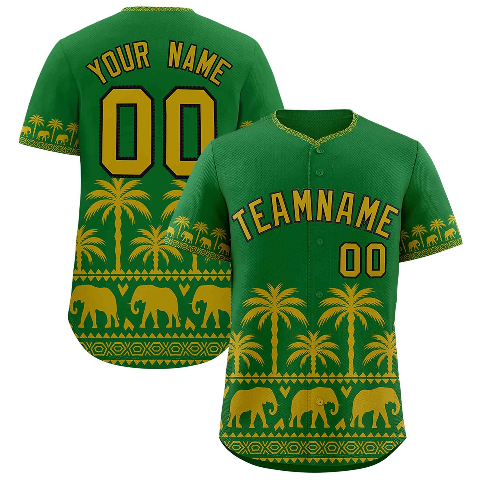 Custom Kelly Green Old Gold Graffiti Pattern Personalized Bossinia Style Authentic Baseball Jersey