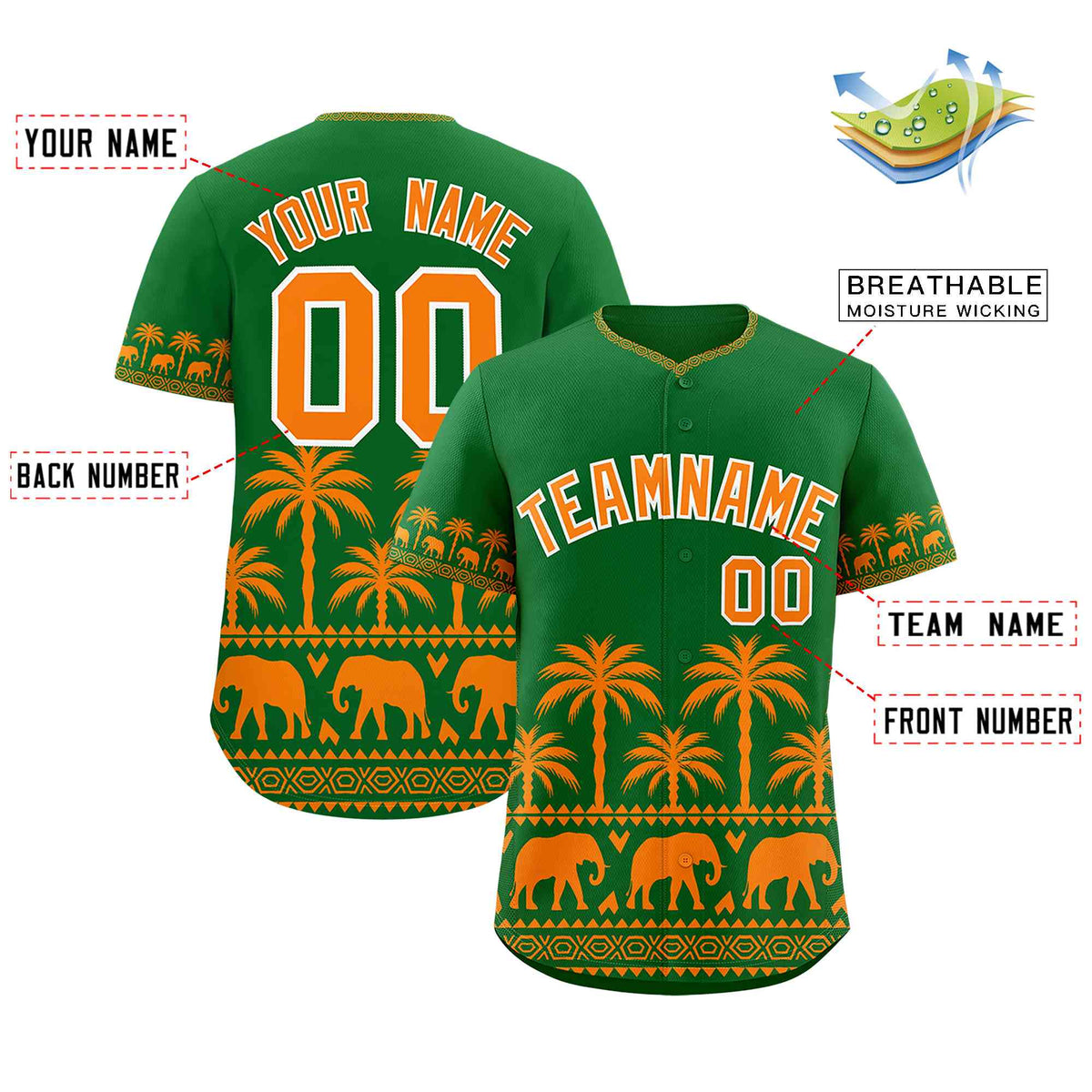 Custom Kelly Green Orange Graffiti Pattern Personalized Bossinia Style Authentic Baseball Jersey