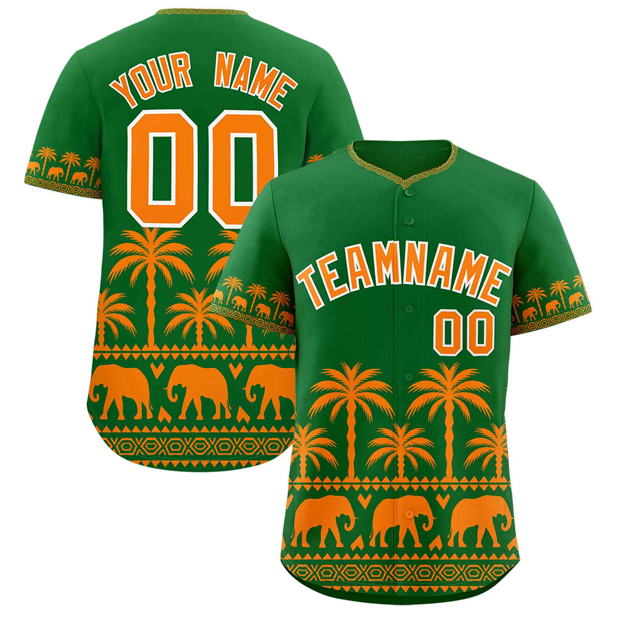 Custom Kelly Green Orange Graffiti Pattern Personalized Bossinia Style Authentic Baseball Jersey