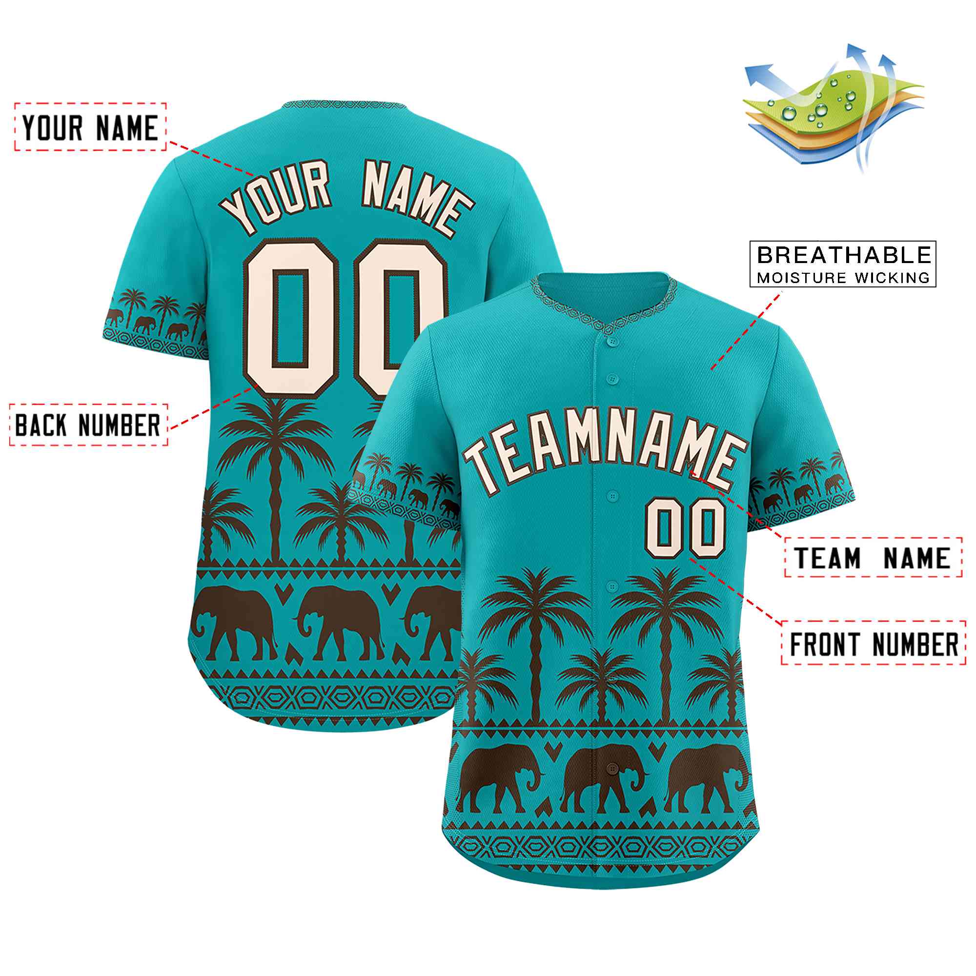Custom Aqua Brown Graffiti Pattern Personalized Bossinia Style Authentic Baseball Jersey