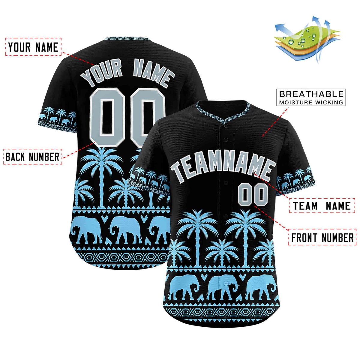 Custom Black Powder Blue Graffiti Pattern Personalized Bossinia Style Authentic Baseball Jersey