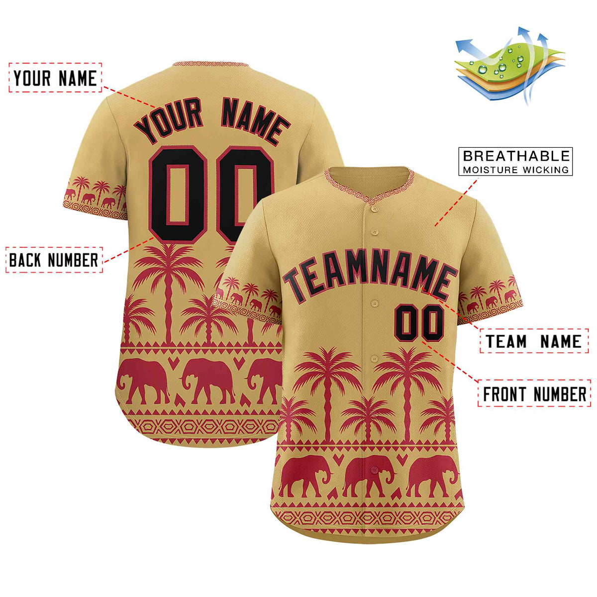 Custom Khaki Light Red Graffiti Pattern Personalized Bossinia Style Authentic Baseball Jersey