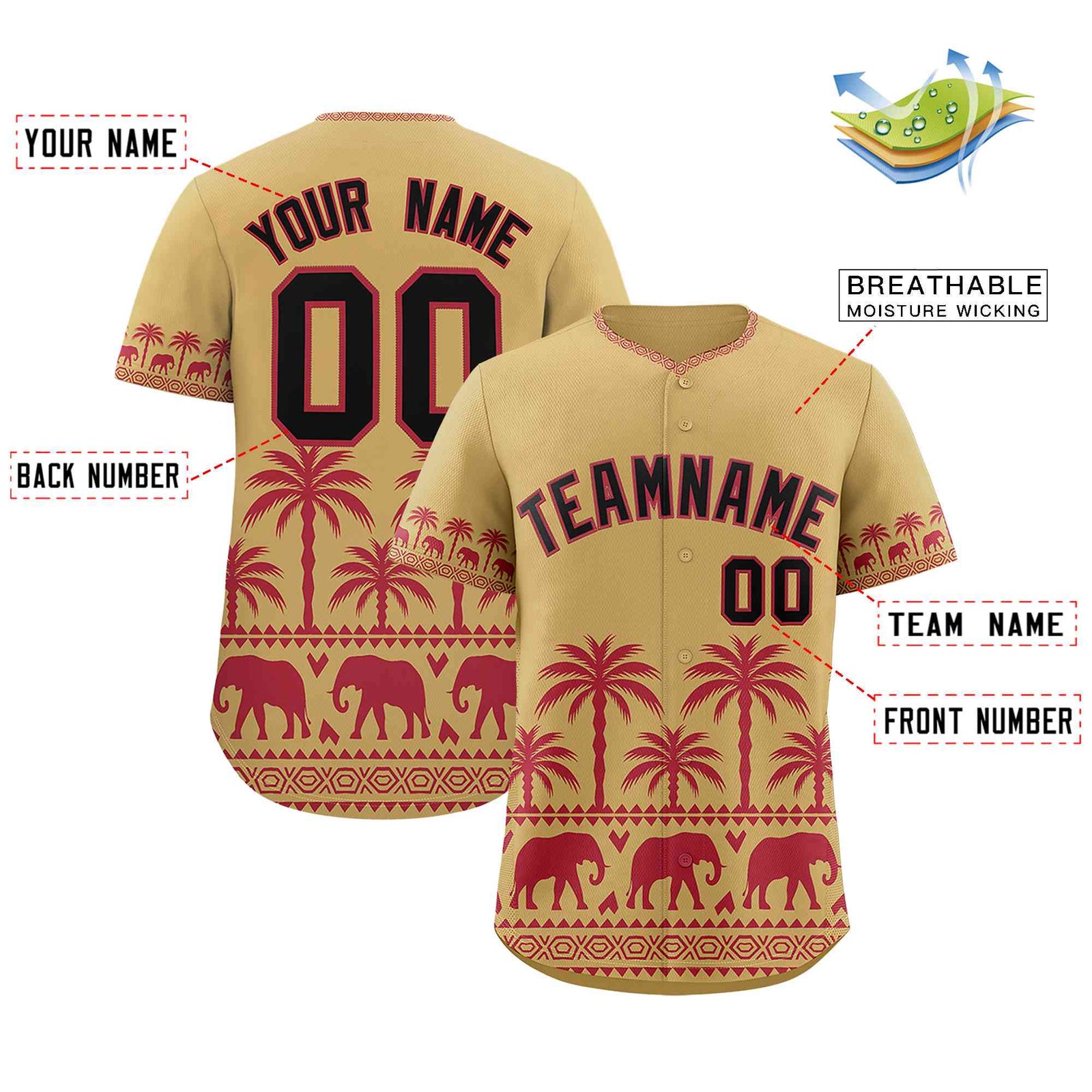 Custom Khaki Light Red Graffiti Pattern Personalized Bossinia Style Authentic Baseball Jersey