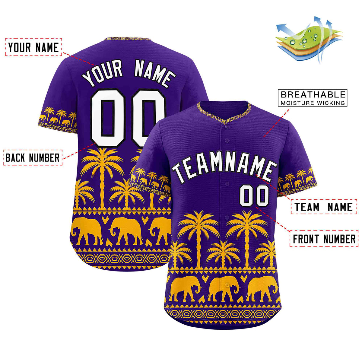 Custom Purple Yellow Graffiti Pattern Personalized Bossinia Style Authentic Baseball Jersey