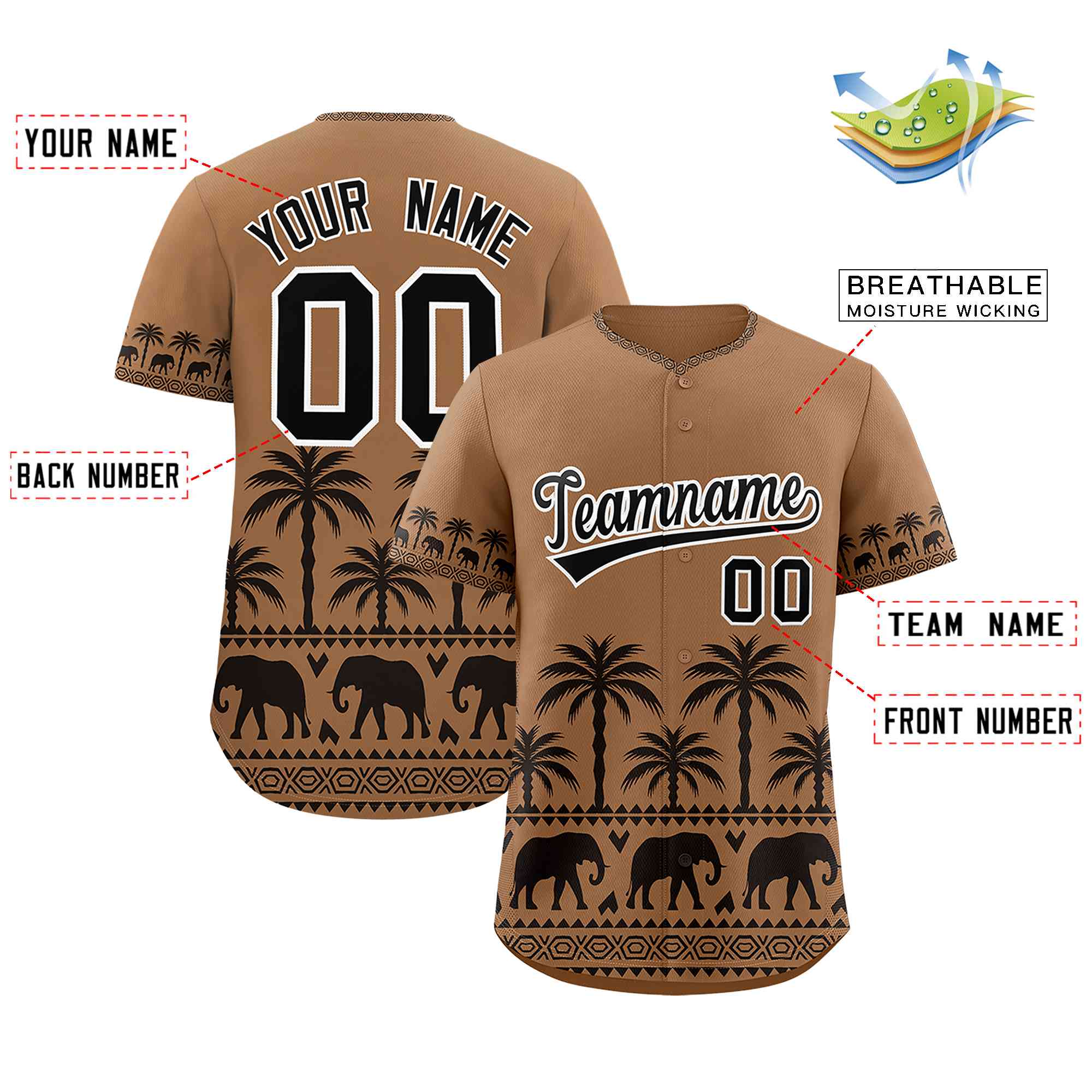 Custom Light Brown Black Graffiti Pattern Personalized Bossinia Style Authentic Baseball Jersey
