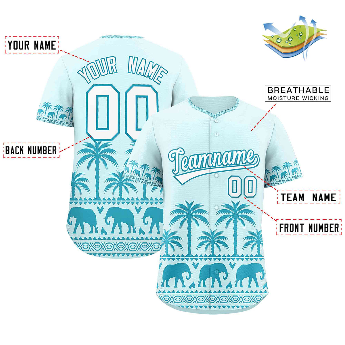 Custom Light Blue Teal Graffiti Pattern Personalized Bossinia Style Authentic Baseball Jersey
