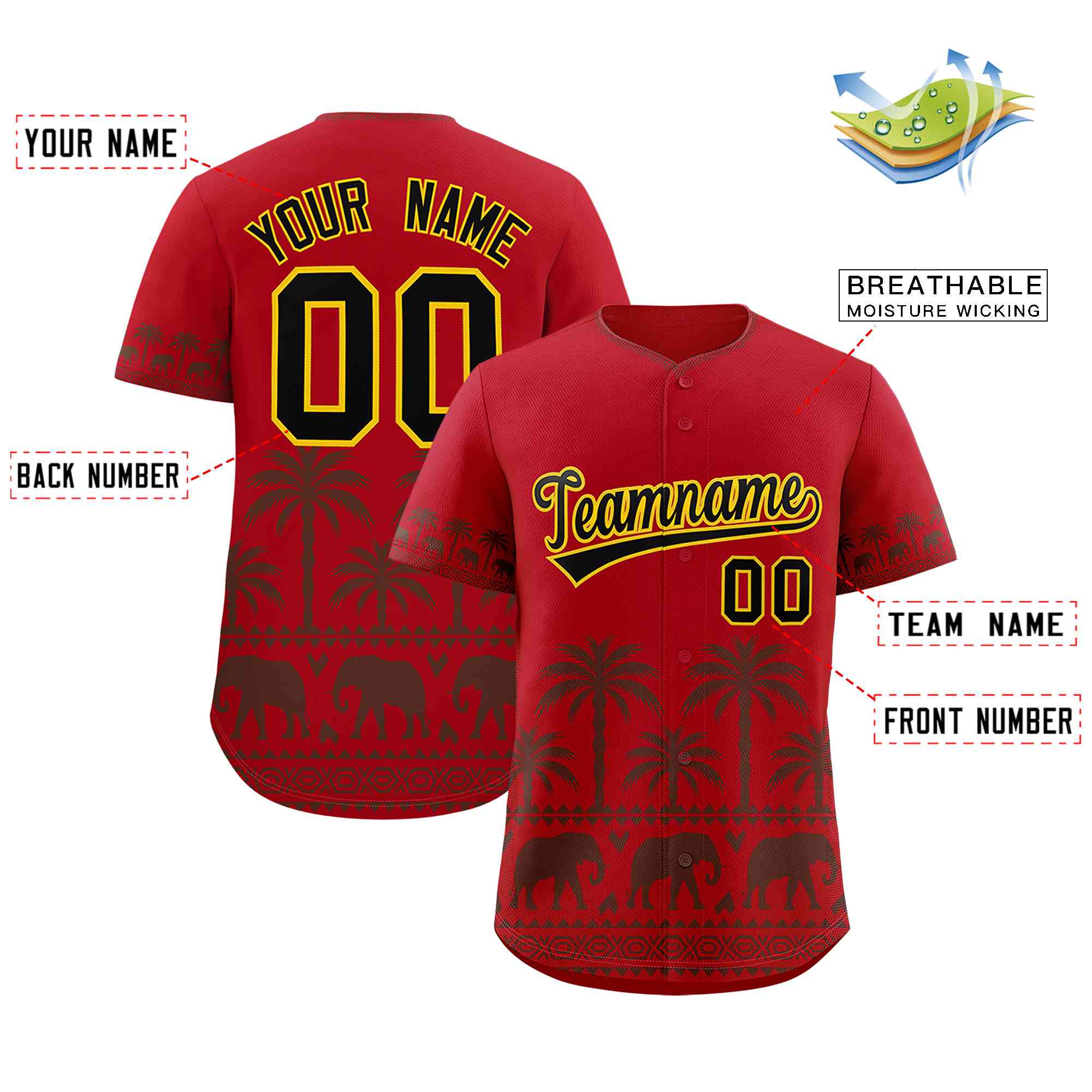 Custom Red Light Brown Graffiti Pattern Personalized Bossinia Style Authentic Baseball Jersey