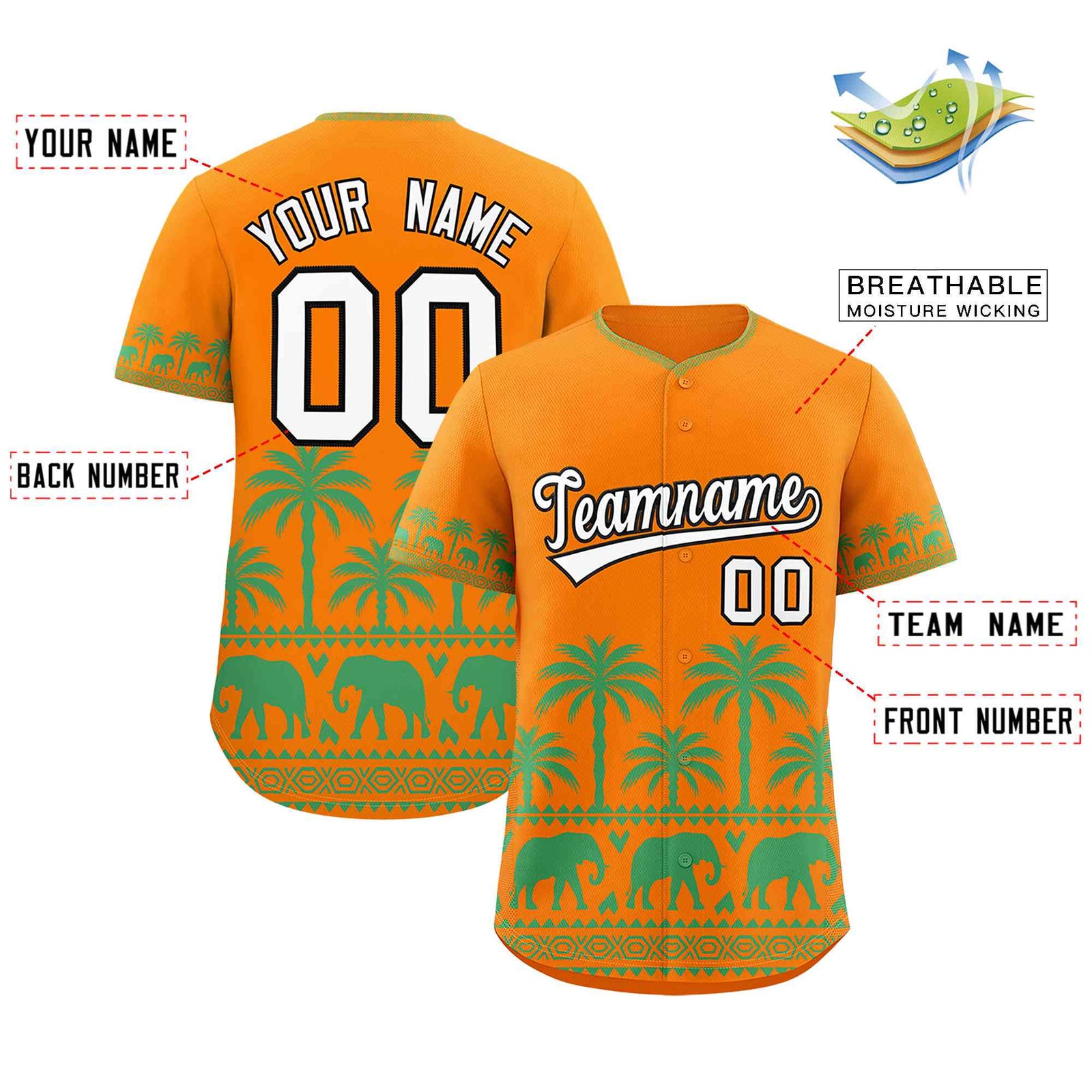 Custom Orange Green Graffiti Pattern Personalized Bossinia Style Authentic Baseball Jersey