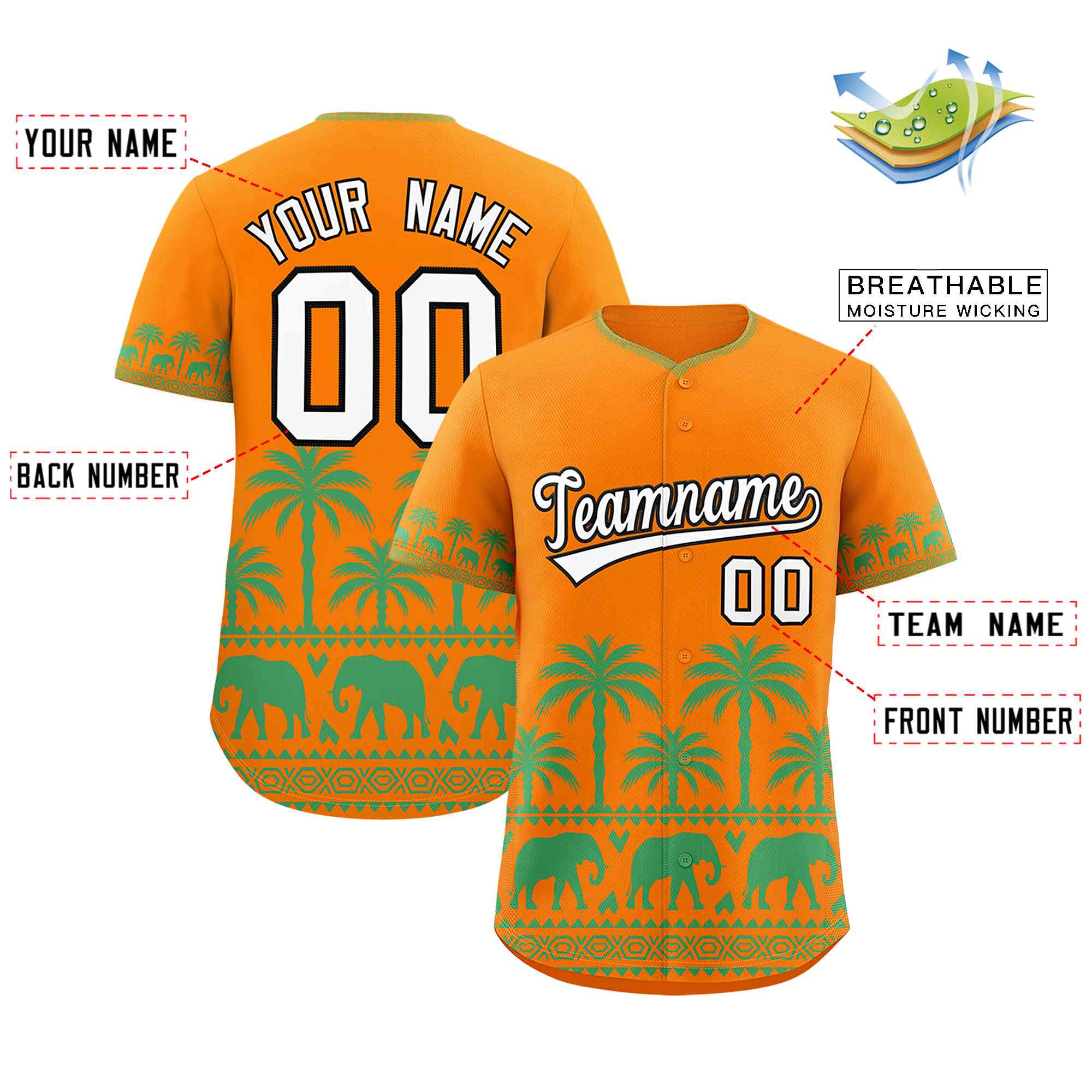 Custom Orange Green Graffiti Pattern Personalized Bossinia Style Authentic Baseball Jersey
