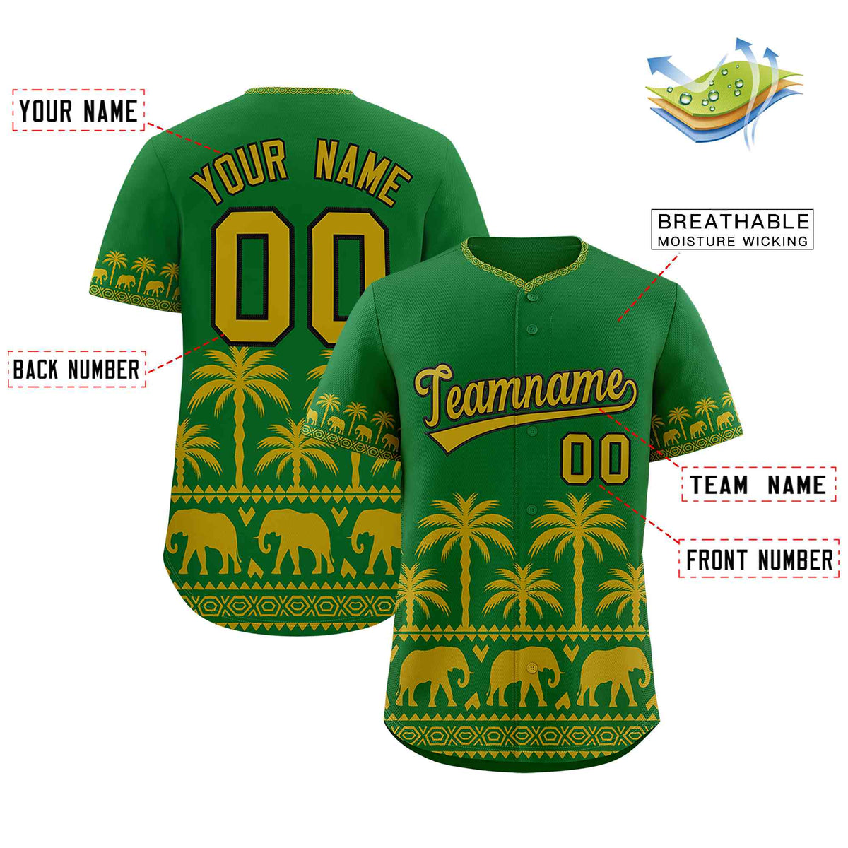 Custom Kelly Green Old Gold Graffiti Pattern Personalized Bossinia Style Authentic Baseball Jersey