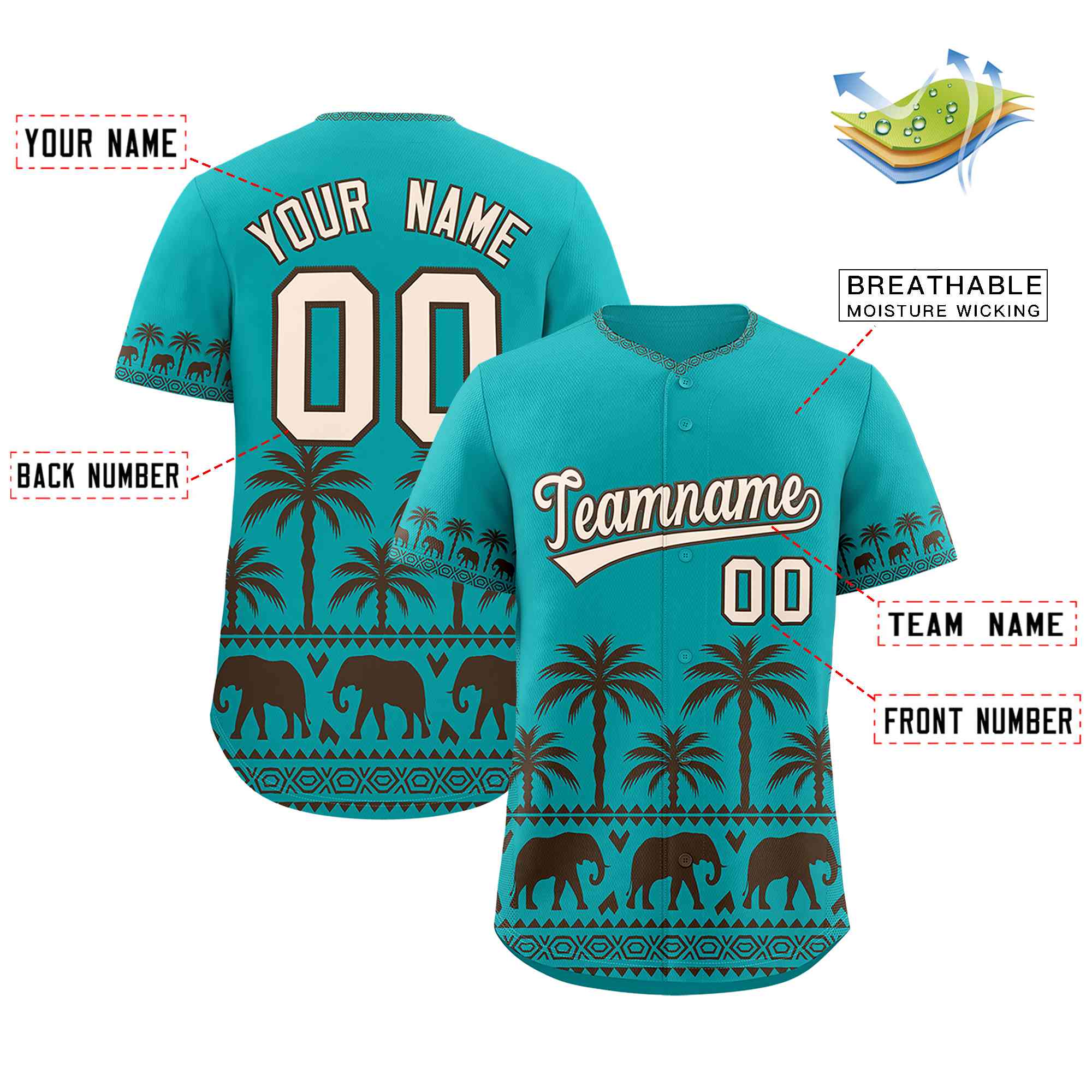 Custom Aqua Brown Graffiti Pattern Personalized Bossinia Style Authentic Baseball Jersey