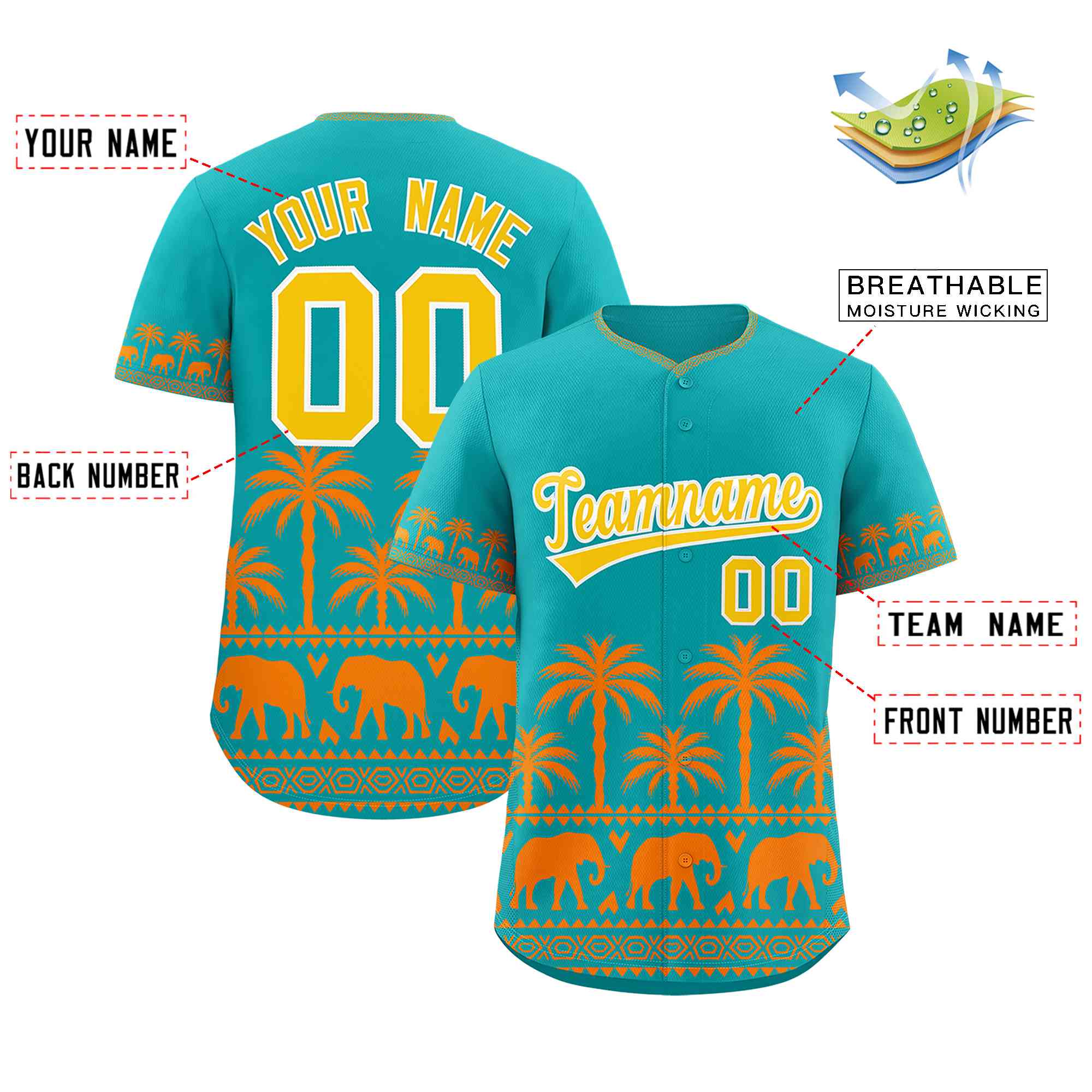 Custom Aqua Orange Graffiti Pattern Personalized Bossinia Style Authentic Baseball Jersey