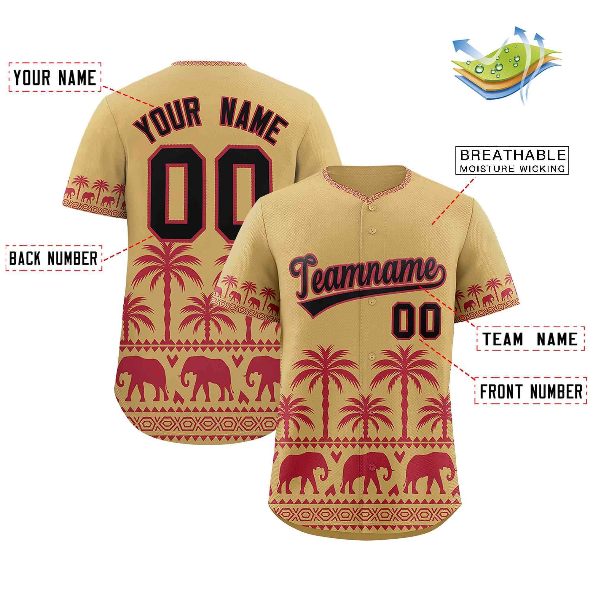 Custom Khaki Light Red Graffiti Pattern Personalized Bossinia Style Authentic Baseball Jersey