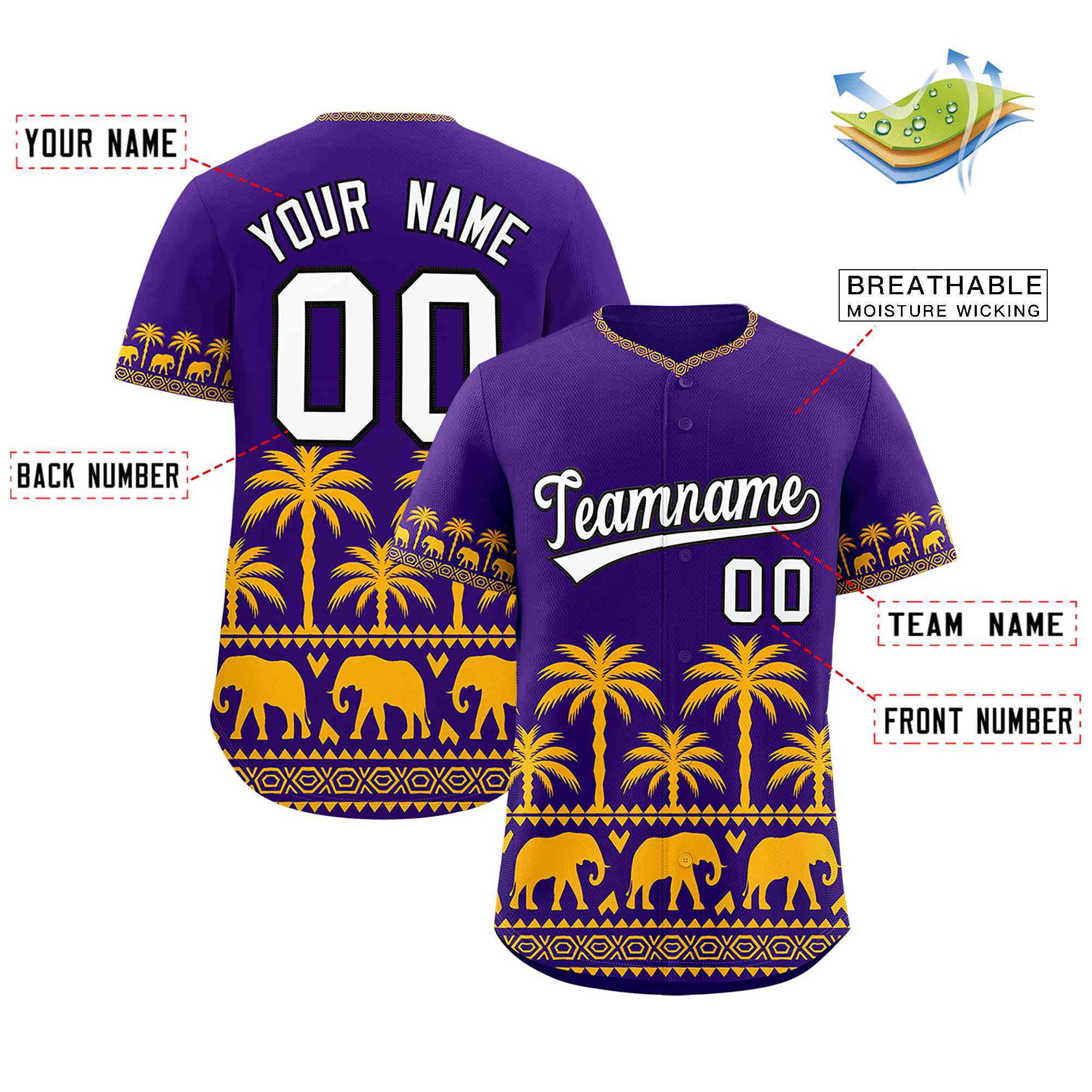 Custom Purple Yellow Graffiti Pattern Personalized Bossinia Style Authentic Baseball Jersey