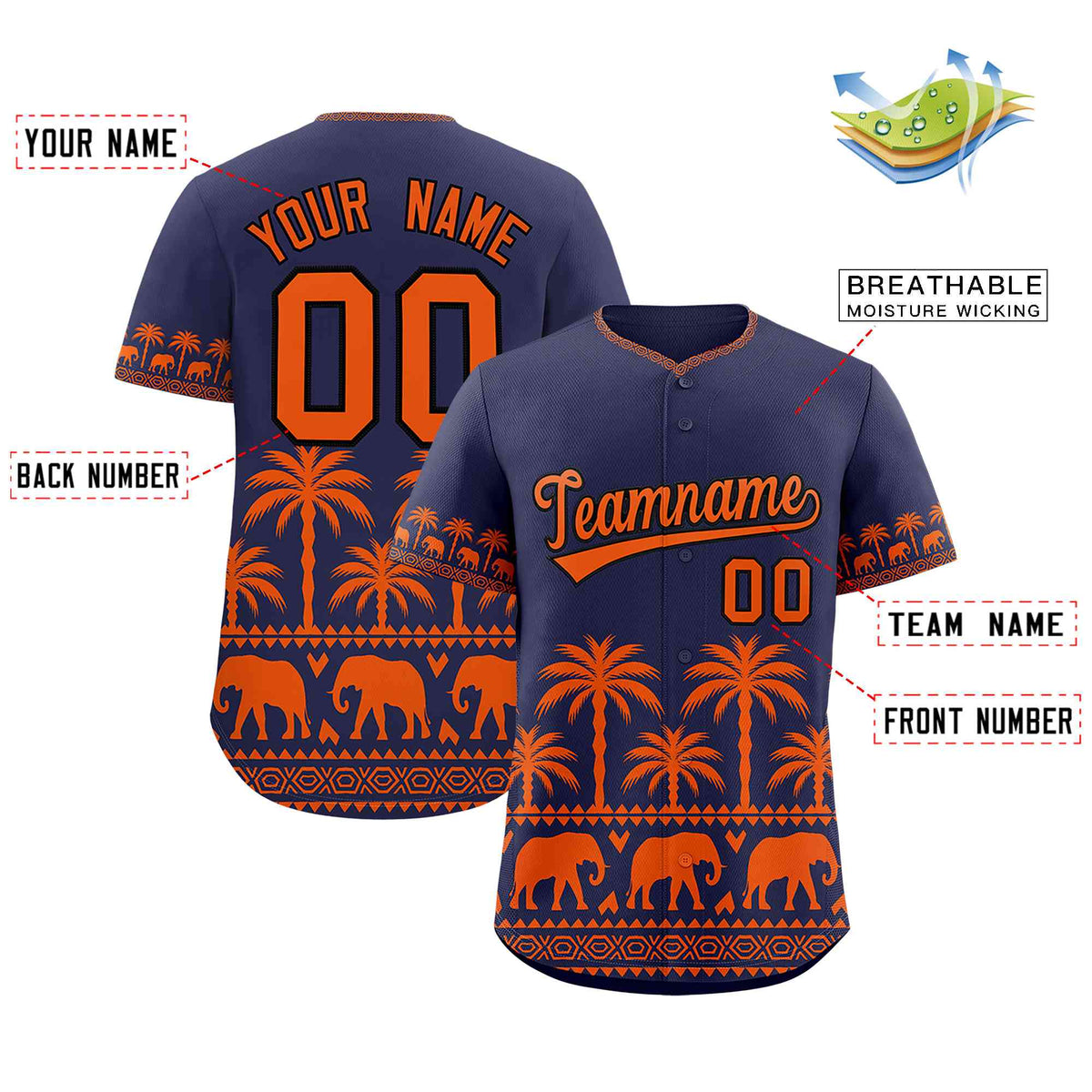 Custom Navy Orange Graffiti Pattern Personalized Bossinia Style Authentic Baseball Jersey