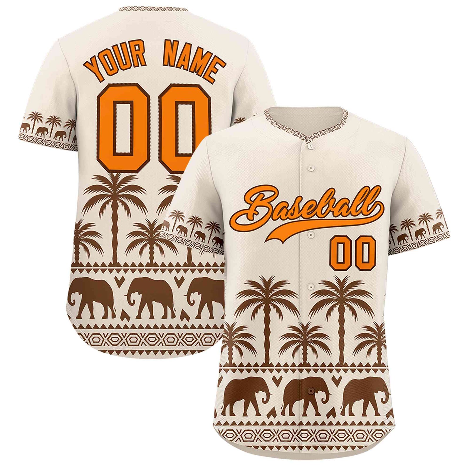 Custom Cream Brown Graffiti Pattern Personalized Bossinia Style Authentic Baseball Jersey