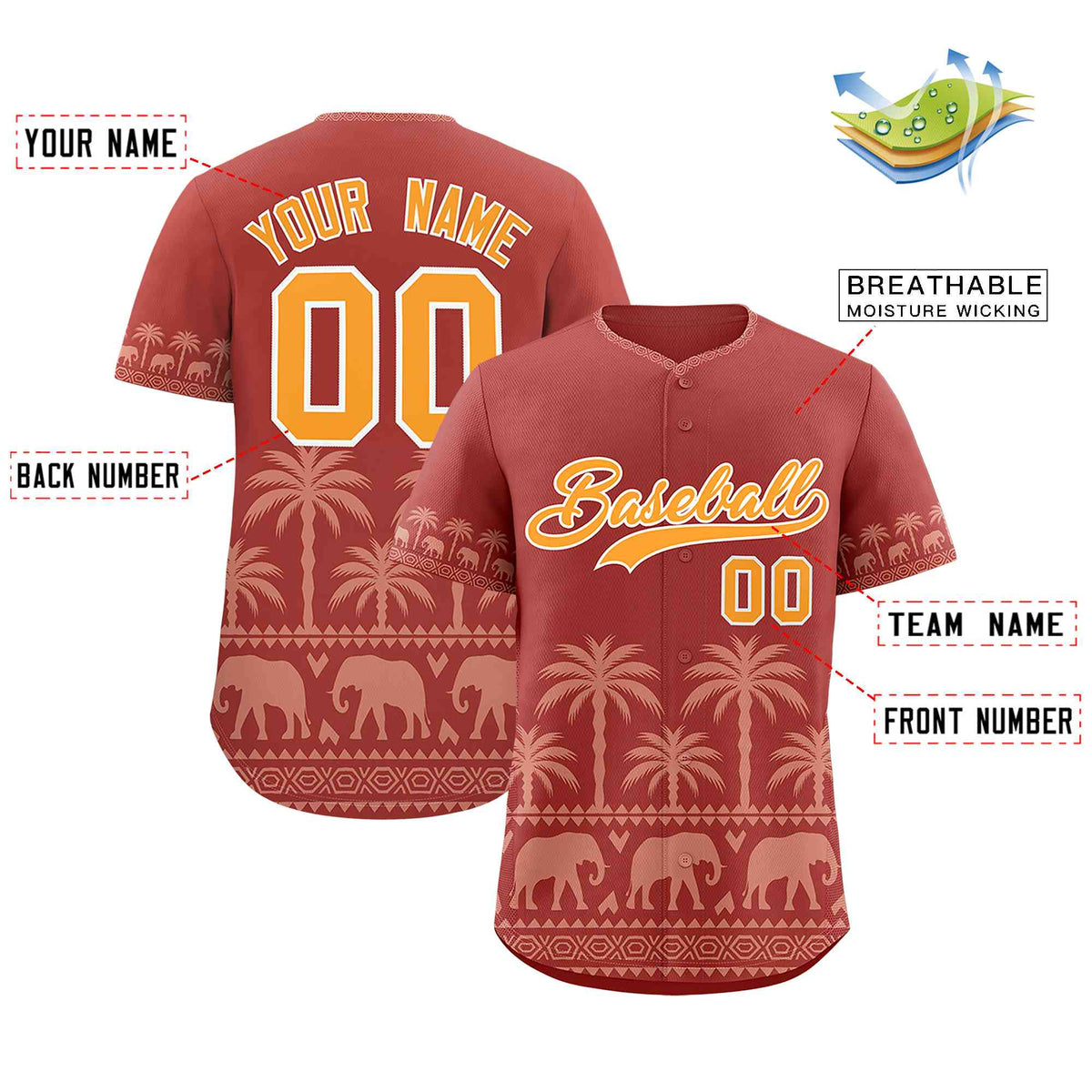 Custom Red Teabrown Graffiti Pattern Personalized Bossinia Style Authentic Baseball Jersey