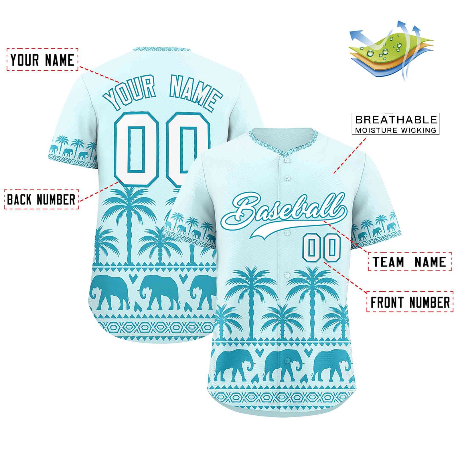 Custom Light Blue Teal Graffiti Pattern Personalized Bossinia Style Authentic Baseball Jersey
