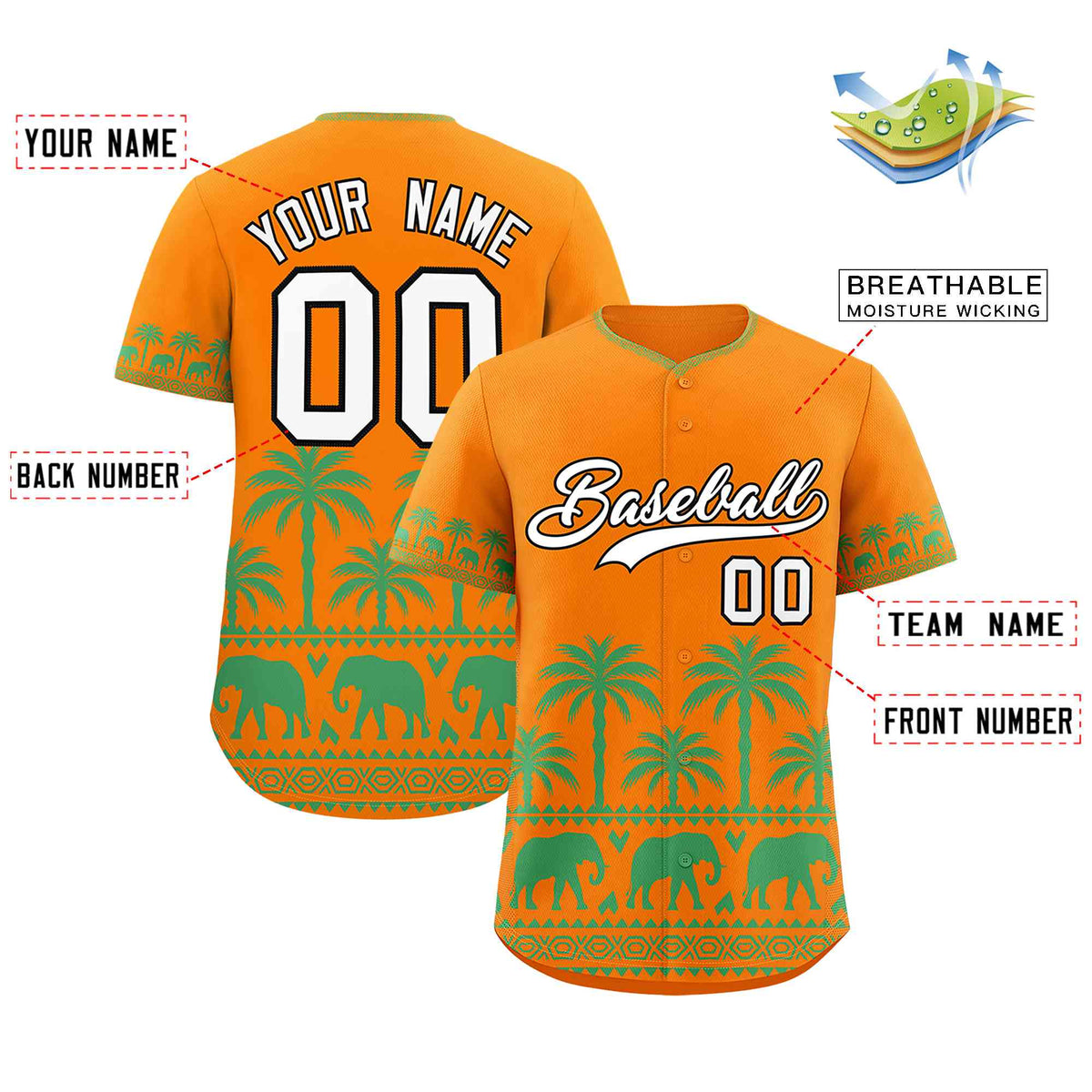 Custom Orange Green Graffiti Pattern Personalized Bossinia Style Authentic Baseball Jersey