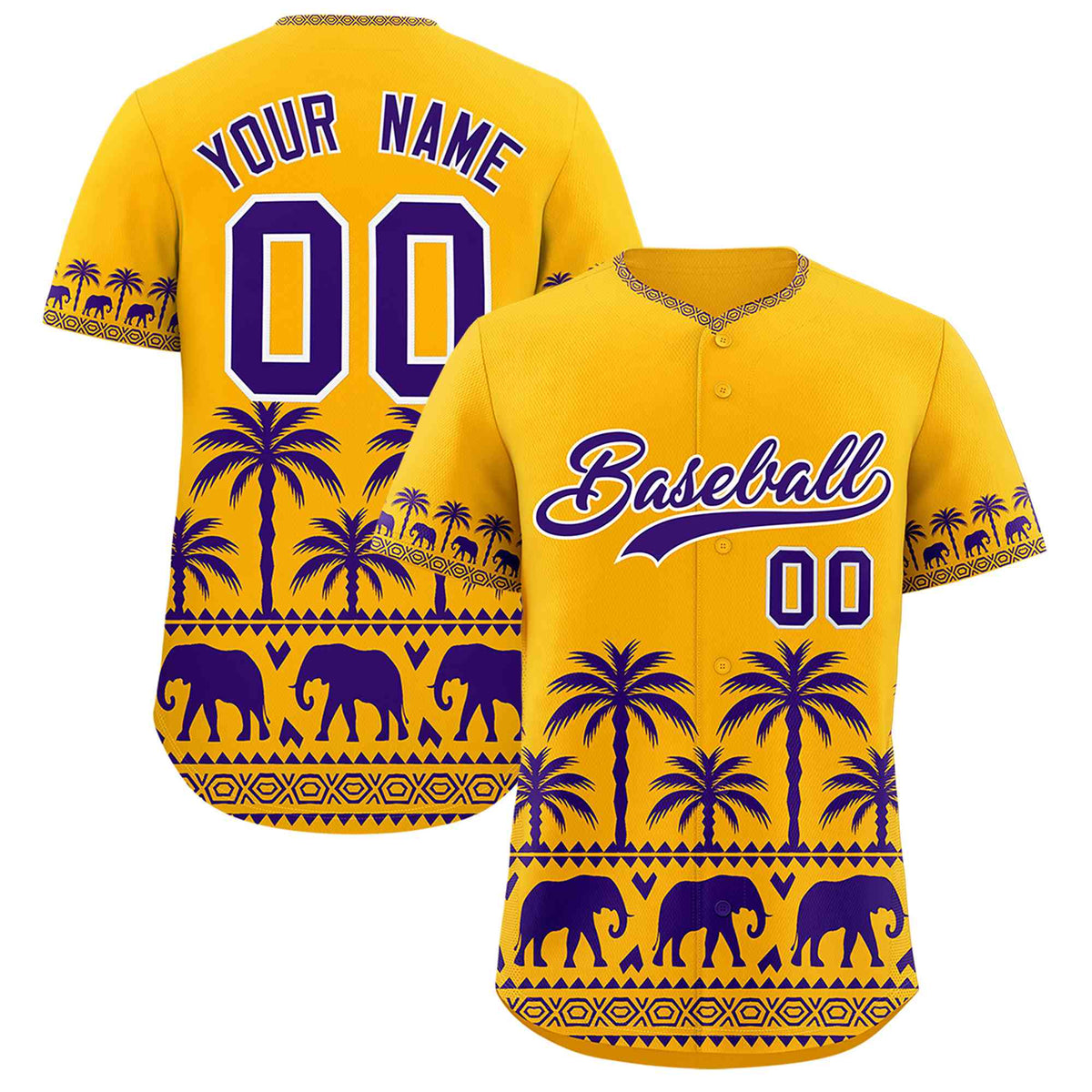 Custom Gold Purple Graffiti Pattern Personalized Bossinia Style Authentic Baseball Jersey
