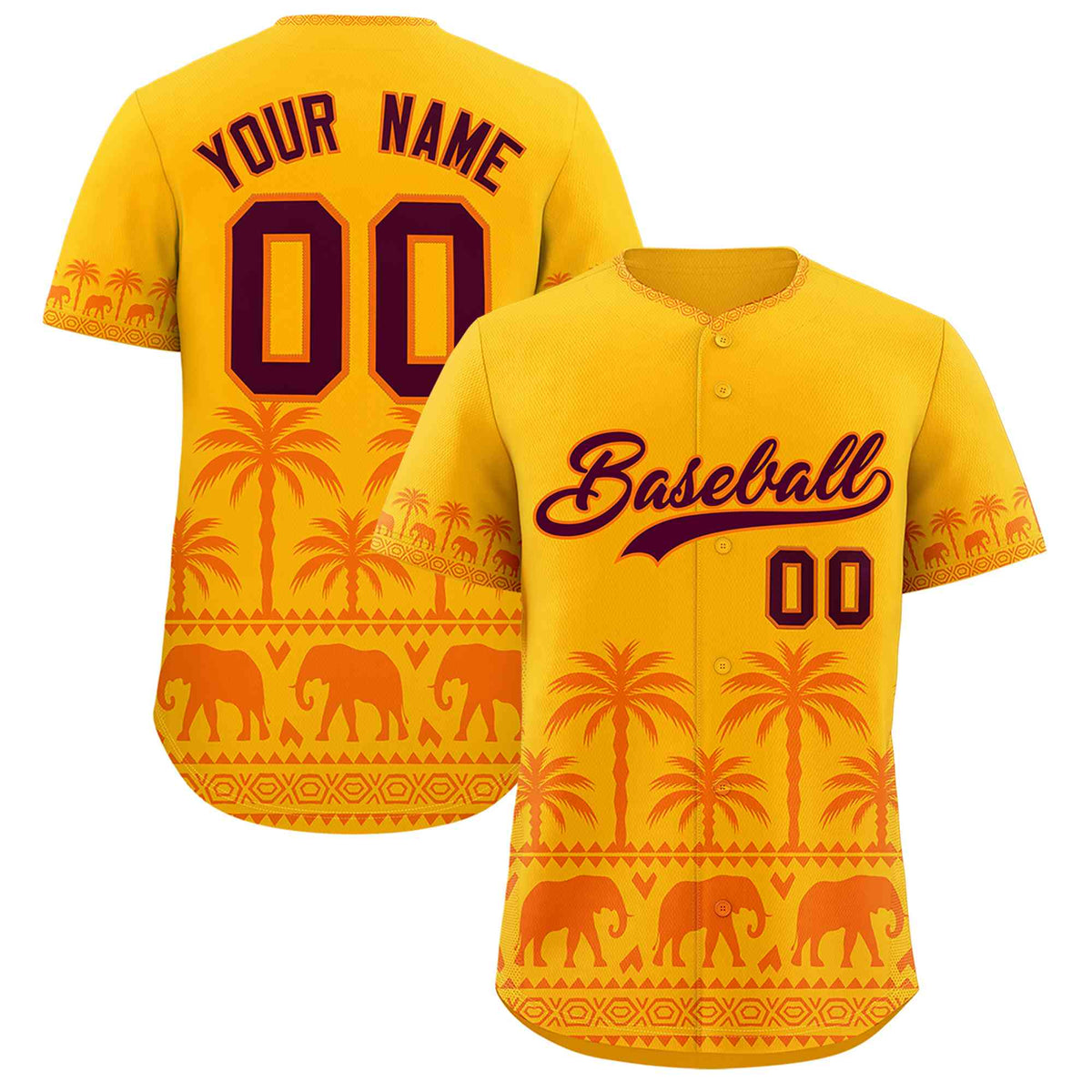 Custom Gold Orange Graffiti Pattern Personalized Bossinia Style Authentic Baseball Jersey