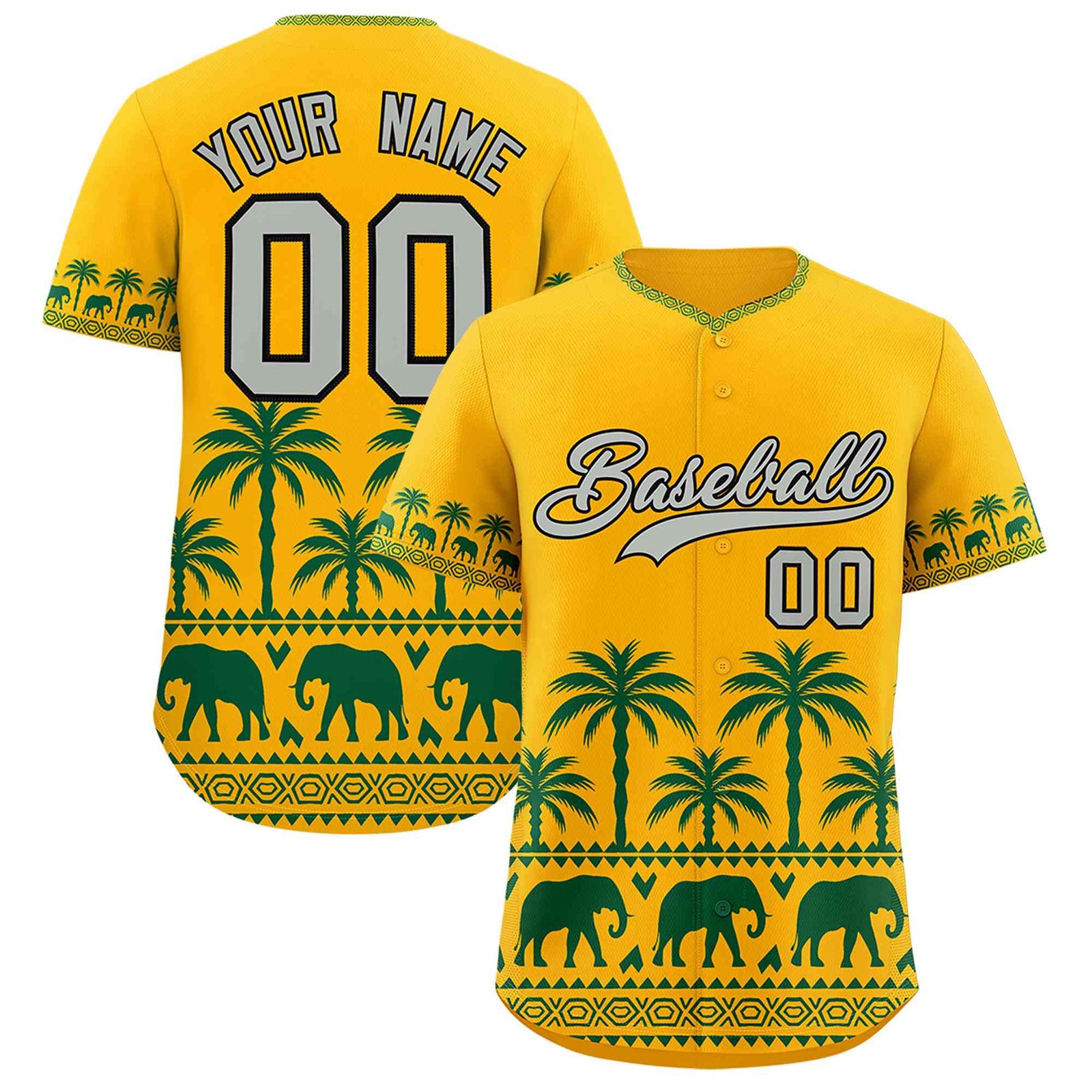 Custom Gold Green Graffiti Pattern Personalized Bossinia Style Authentic Baseball Jersey