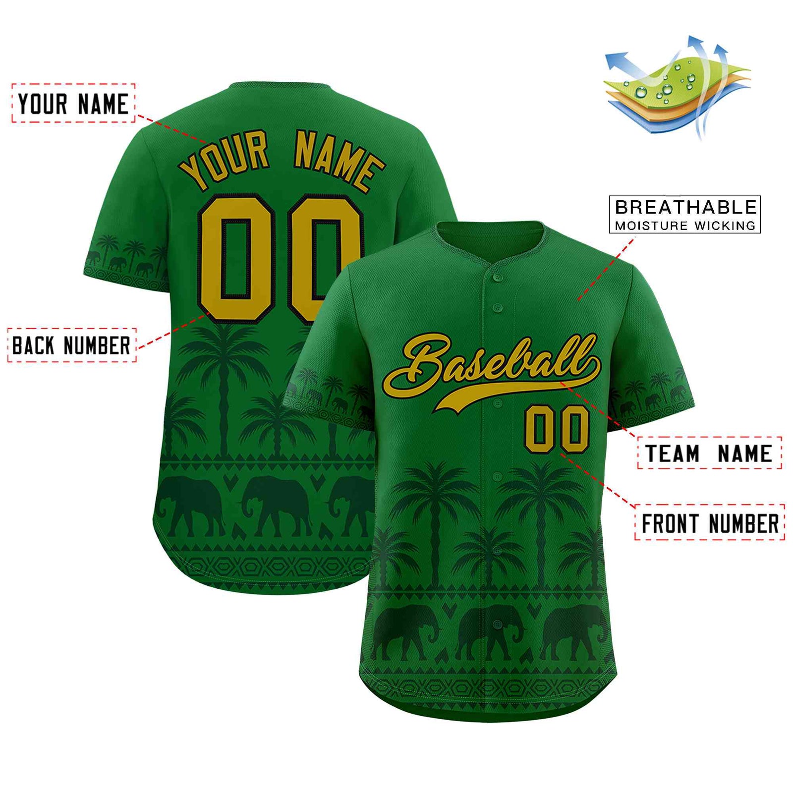 Custom Kelly Green Green Graffiti Pattern Personalized Bossinia Style Authentic Baseball Jersey