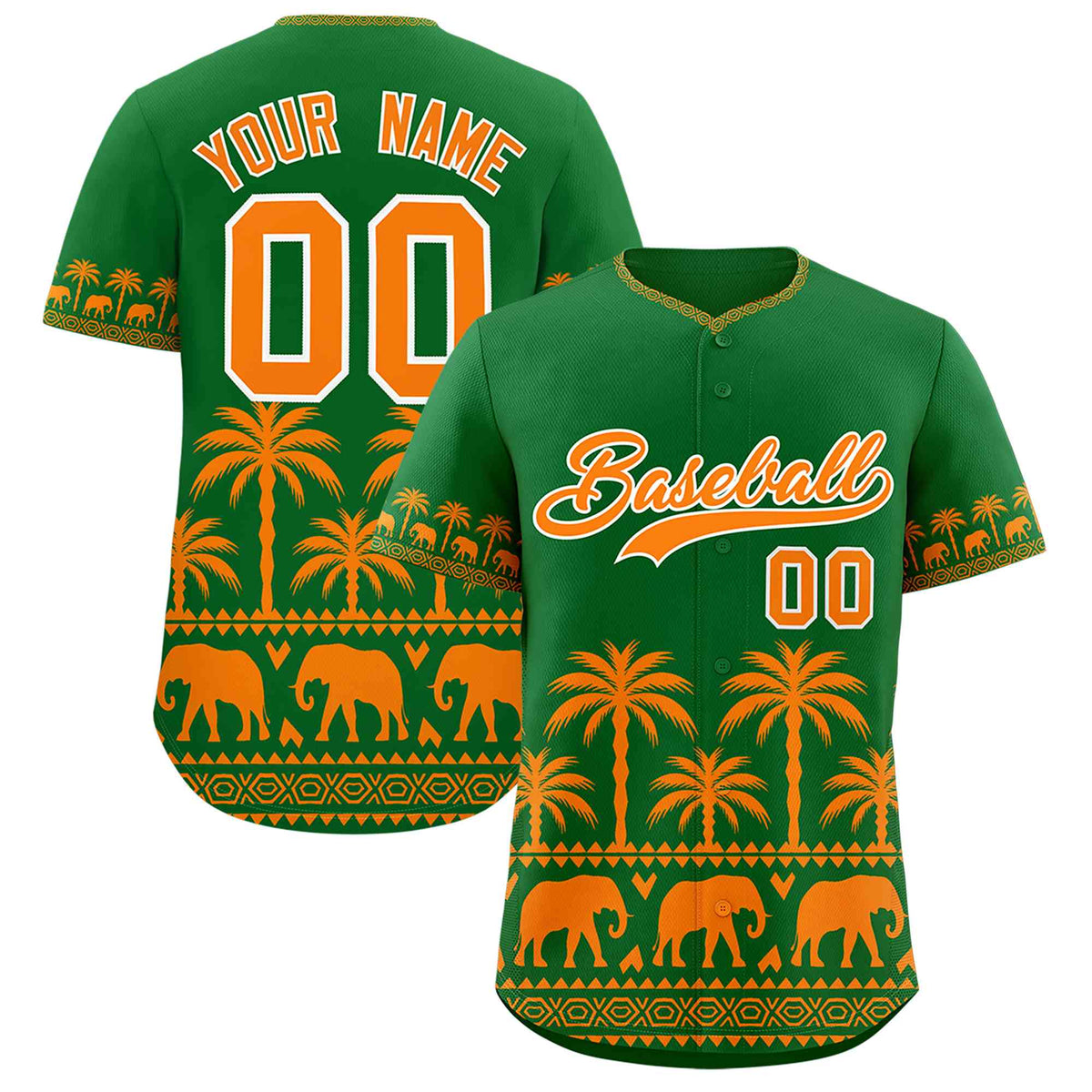 Custom Kelly Green Orange Graffiti Pattern Personalized Bossinia Style Authentic Baseball Jersey