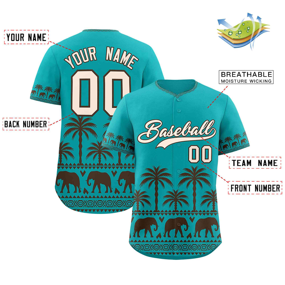 Custom Aqua Brown Graffiti Pattern Personalized Bossinia Style Authentic Baseball Jersey