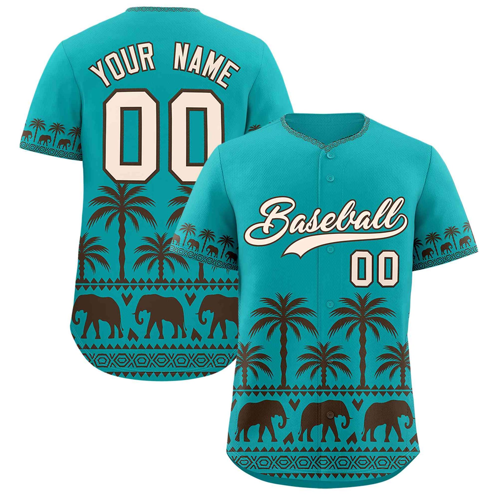 Custom Aqua Brown Graffiti Pattern Personalized Bossinia Style Authentic Baseball Jersey