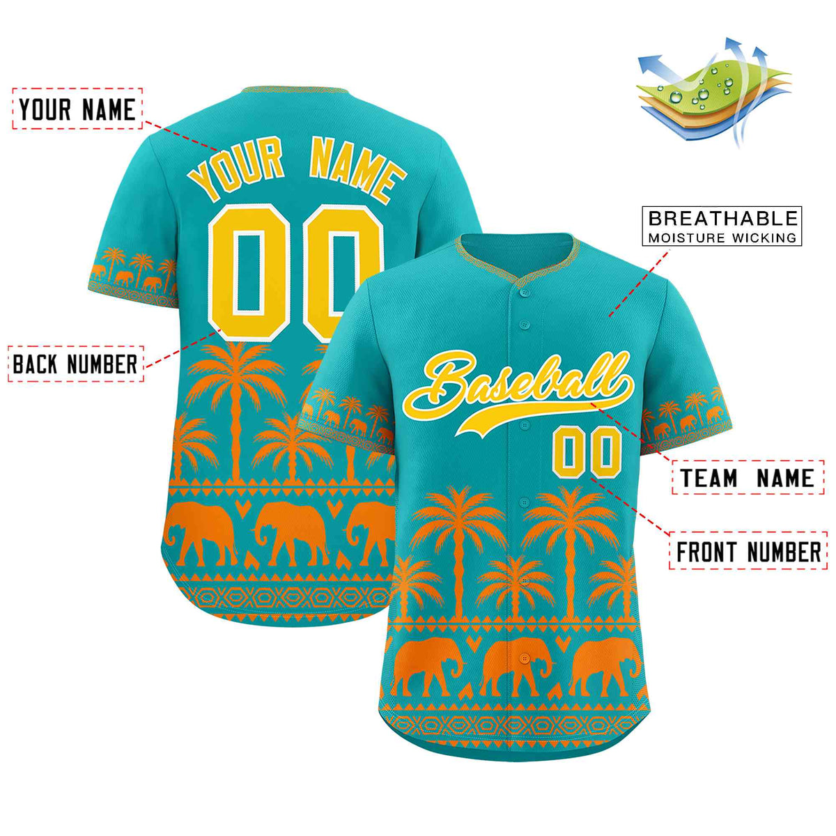 Custom Aqua Orange Graffiti Pattern Personalized Bossinia Style Authentic Baseball Jersey
