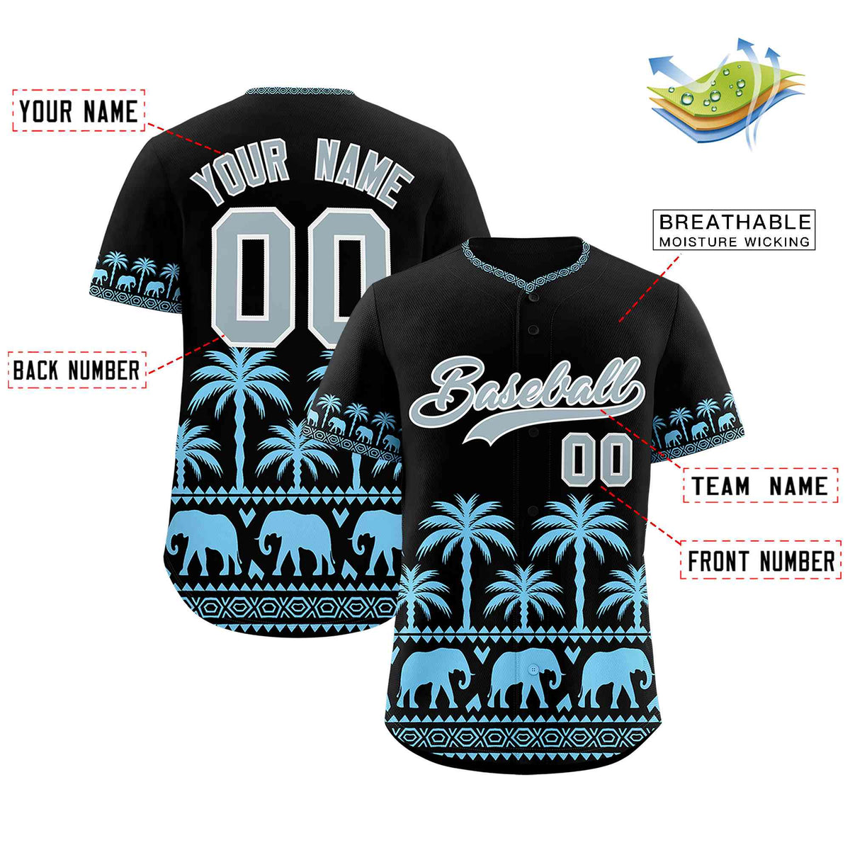 Custom Black Powder Blue Graffiti Pattern Personalized Bossinia Style Authentic Baseball Jersey
