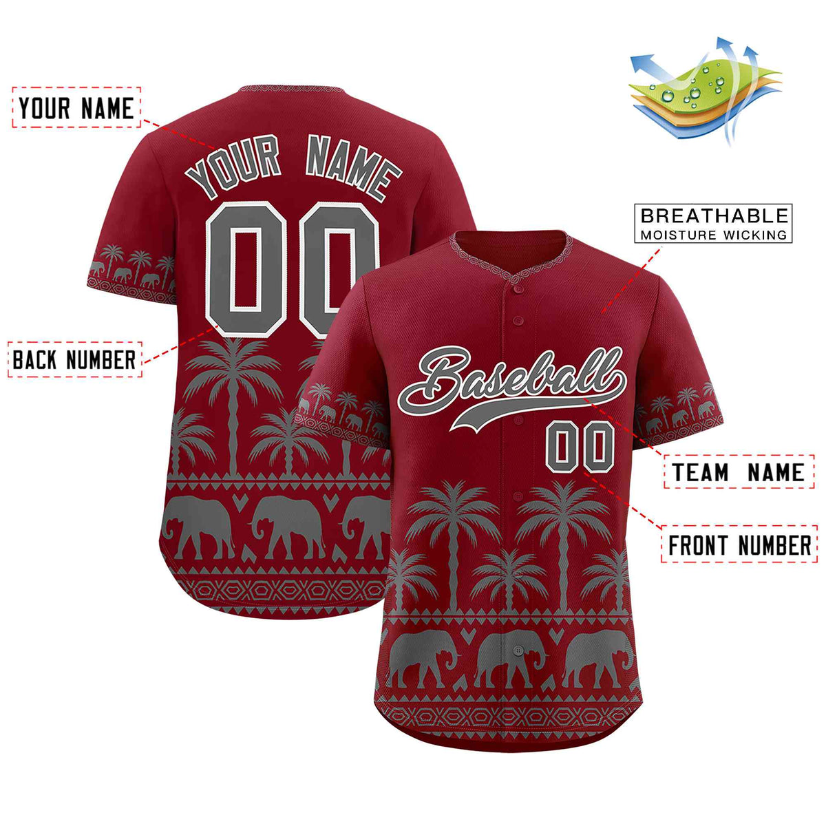 Custom Crimson Gray Graffiti Pattern Personalized Bossinia Style Authentic Baseball Jersey