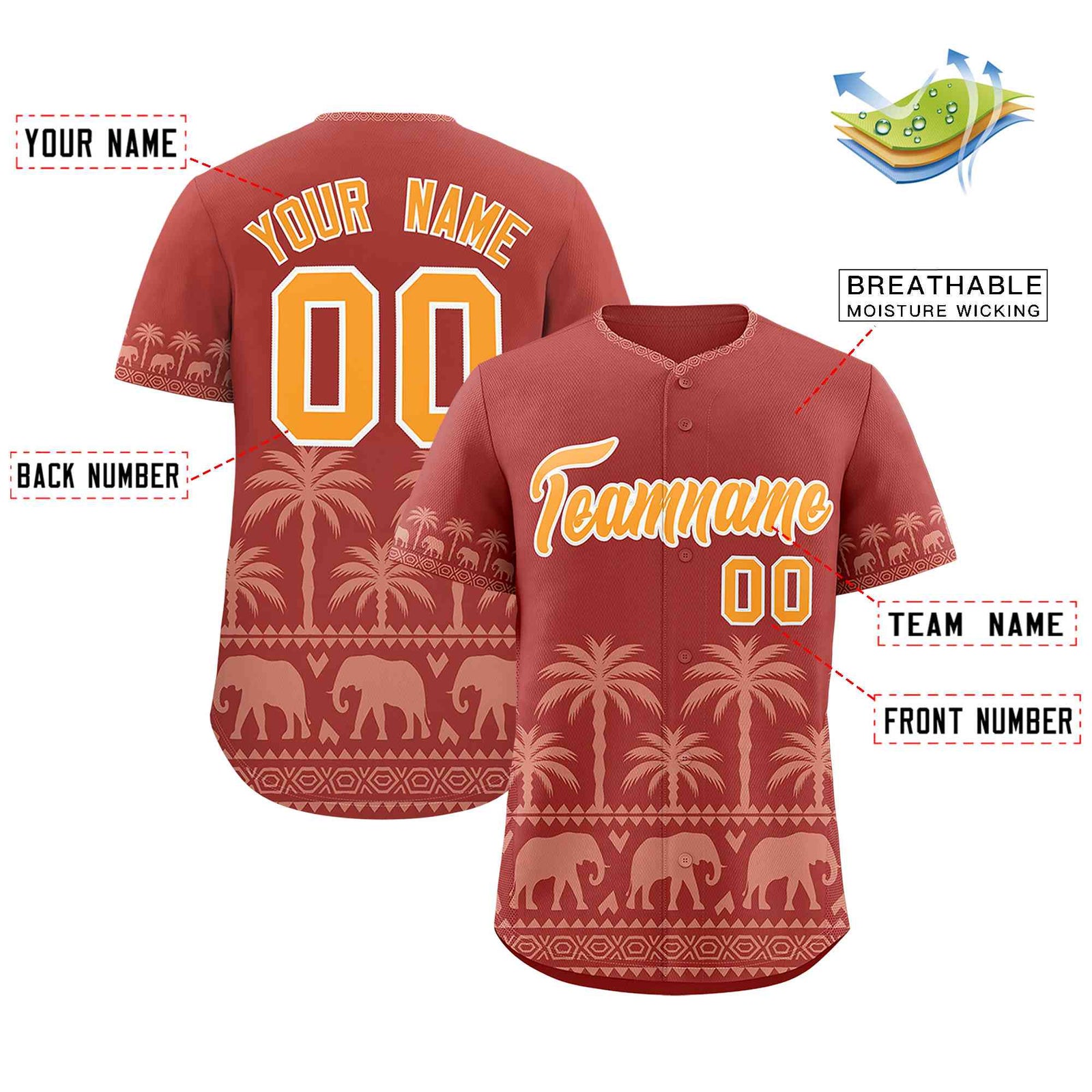 Custom Red Teabrown Graffiti Pattern Personalized Bossinia Style Authentic Baseball Jersey