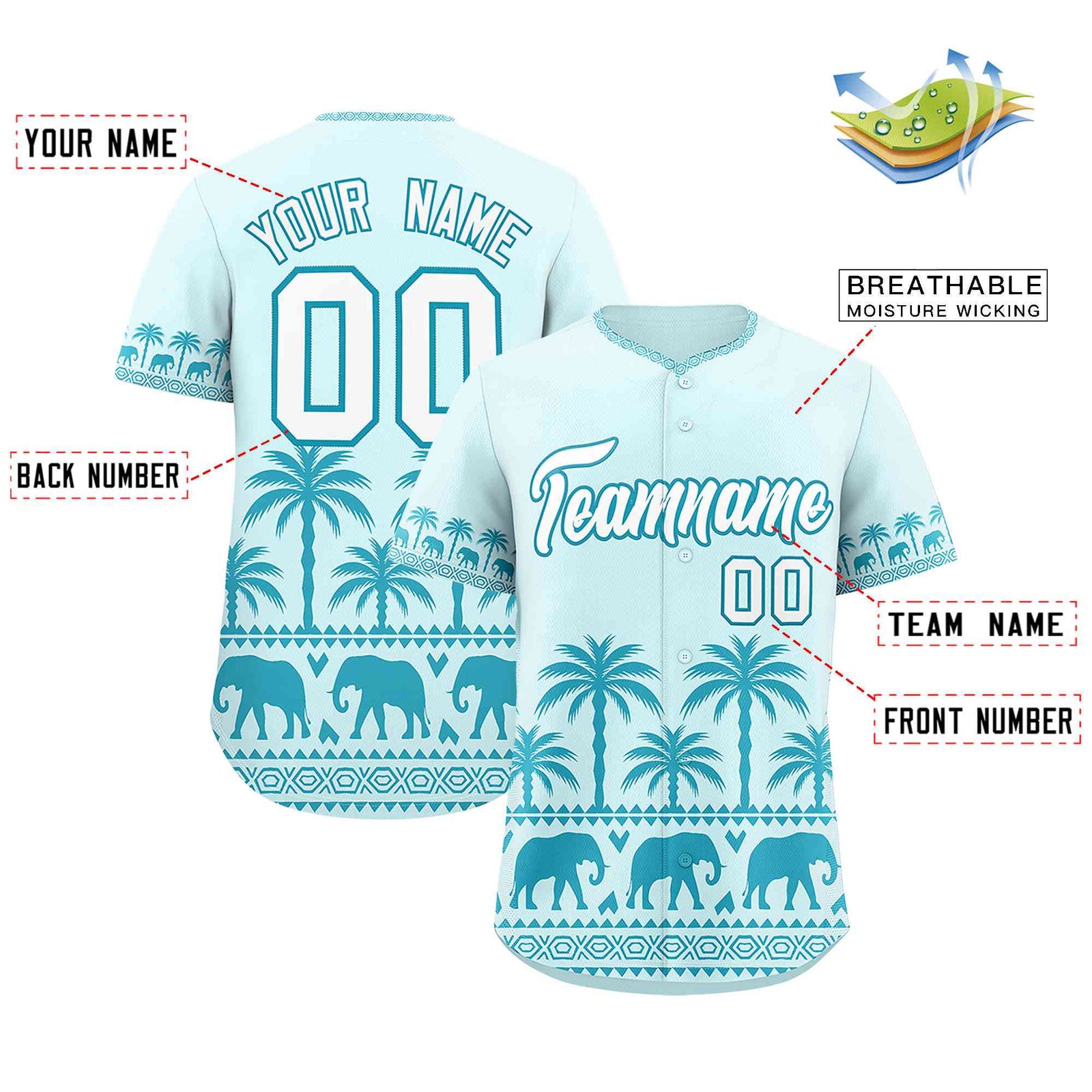 Custom Light Blue Teal Graffiti Pattern Personalized Bossinia Style Authentic Baseball Jersey