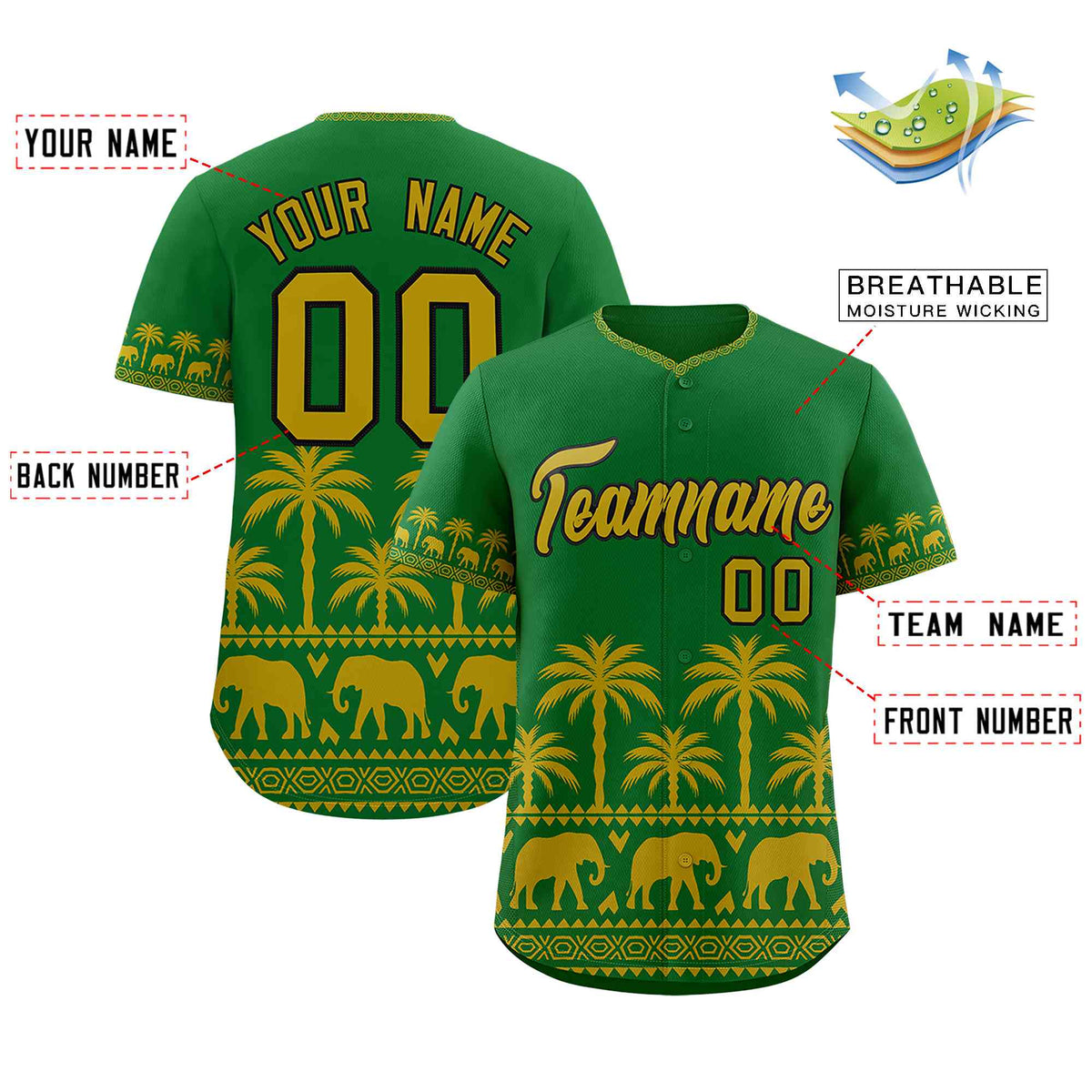 Custom Kelly Green Old Gold Graffiti Pattern Personalized Bossinia Style Authentic Baseball Jersey