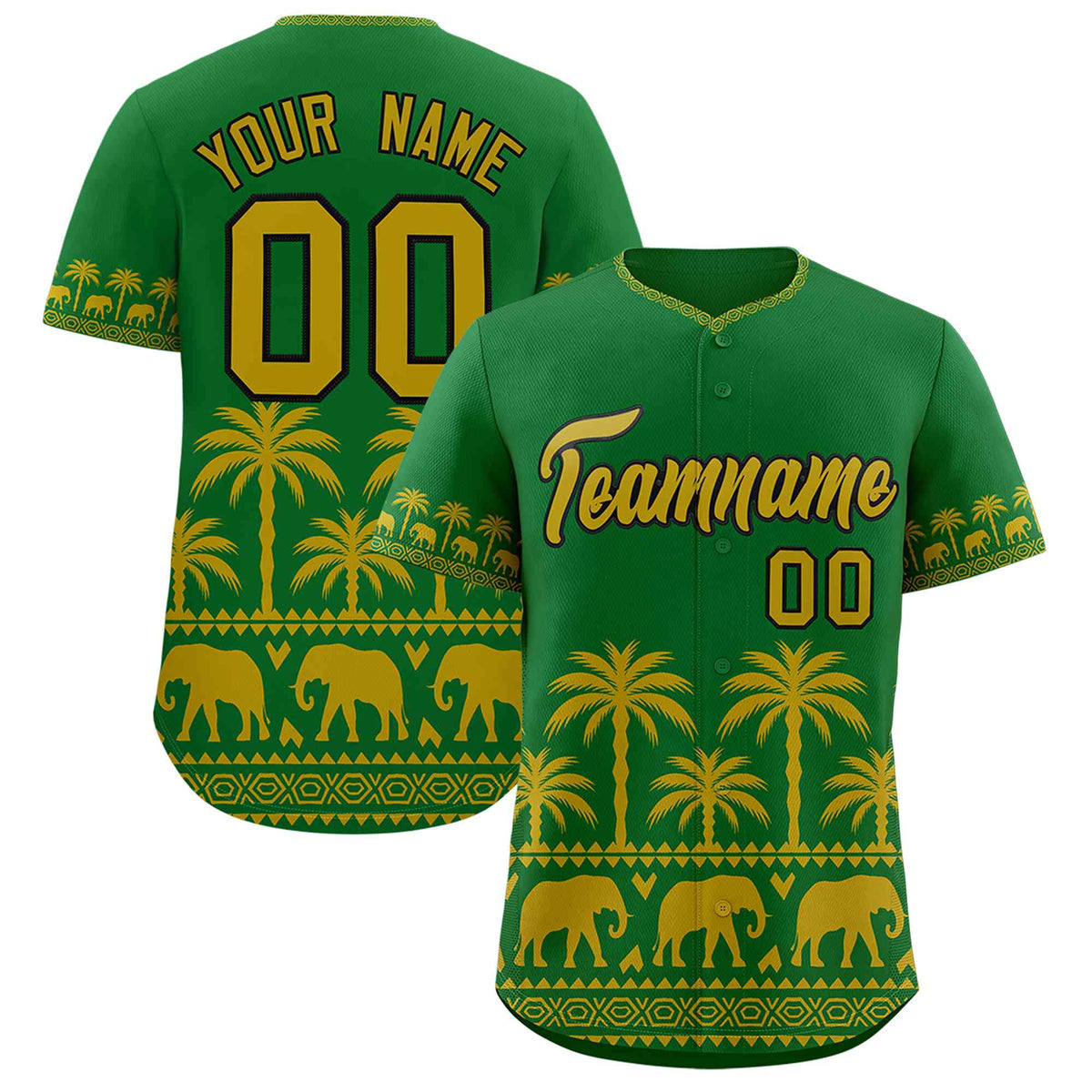 Custom Kelly Green Old Gold Graffiti Pattern Personalized Bossinia Style Authentic Baseball Jersey