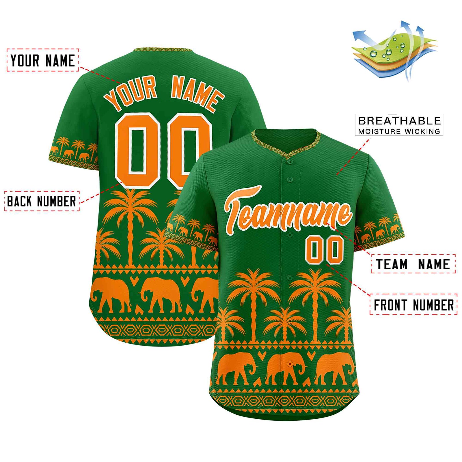 Custom Kelly Green Orange Graffiti Pattern Personalized Bossinia Style Authentic Baseball Jersey