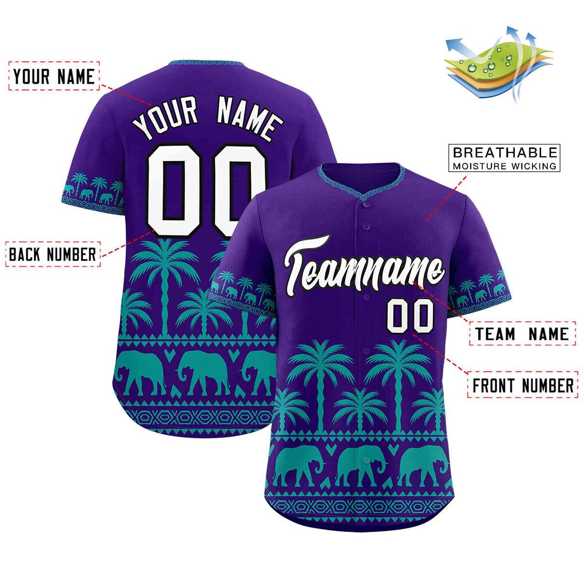 Custom Purple Aqua Graffiti Pattern Personalized Bossinia Style Authentic Baseball Jersey