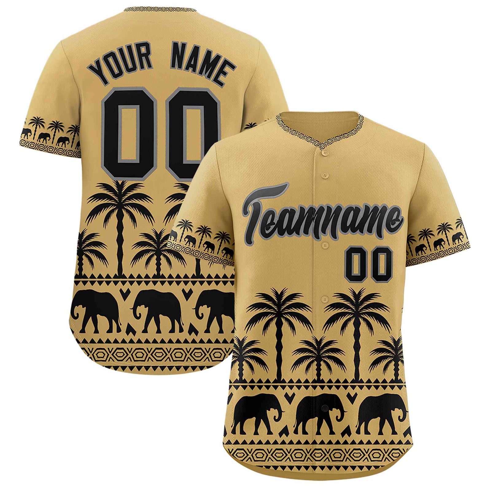 Custom Khaki Black Graffiti Pattern Personalized Bossinia Style Authentic Baseball Jersey