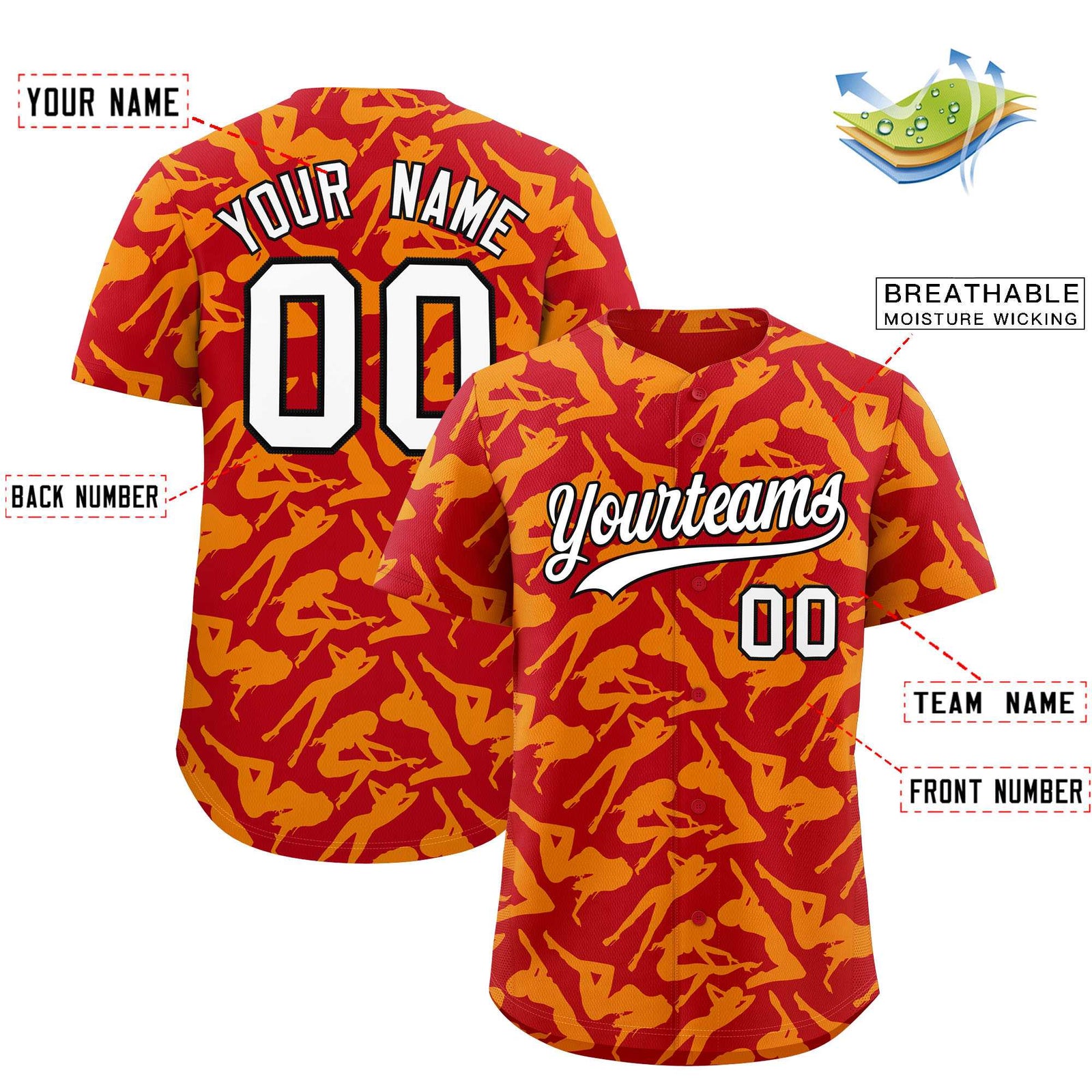 Custom Red Gold Playboy Graffiti Pattern Authentic Baseball Jersey
