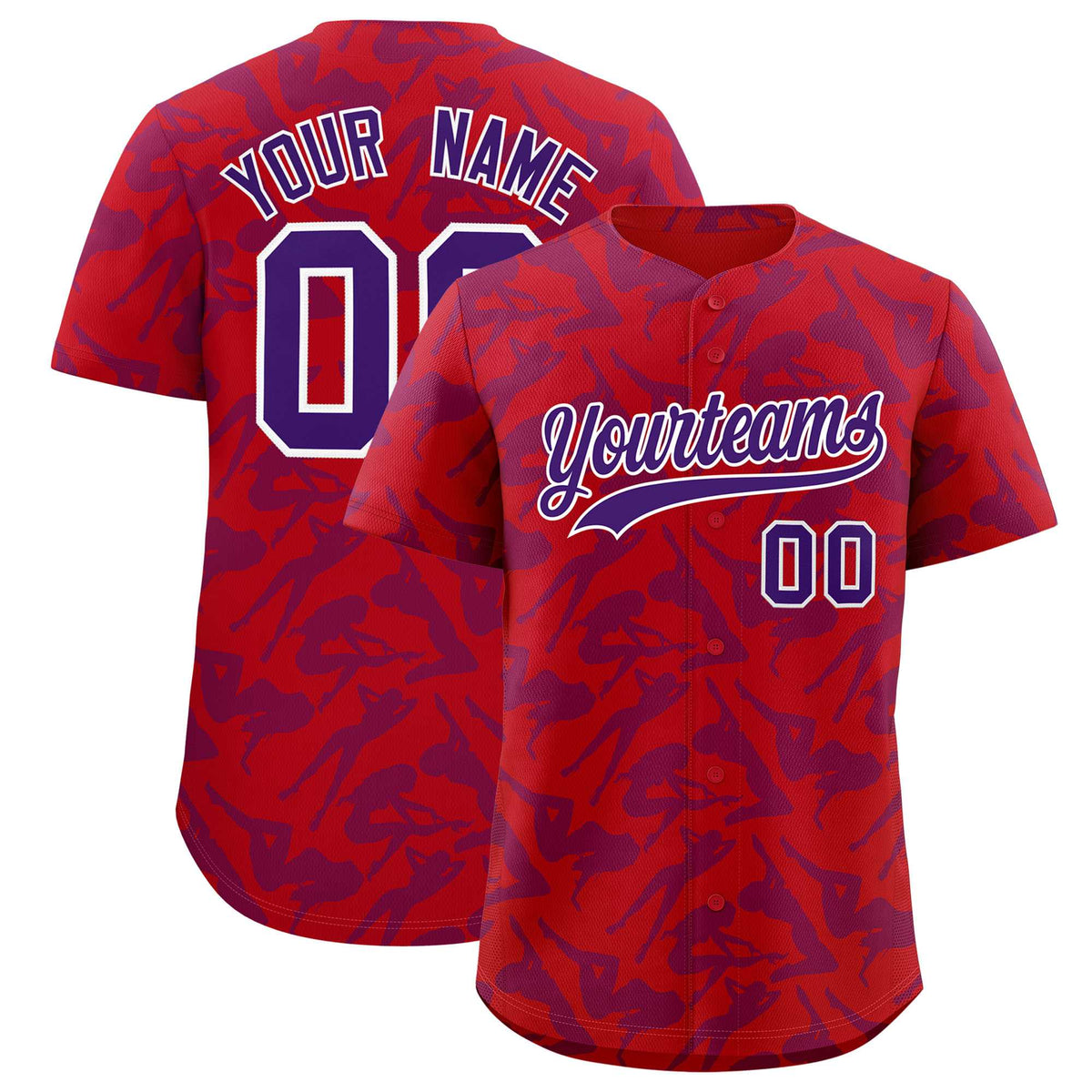 Custom Red Purple Playboy Graffiti Pattern Authentic Baseball Jersey