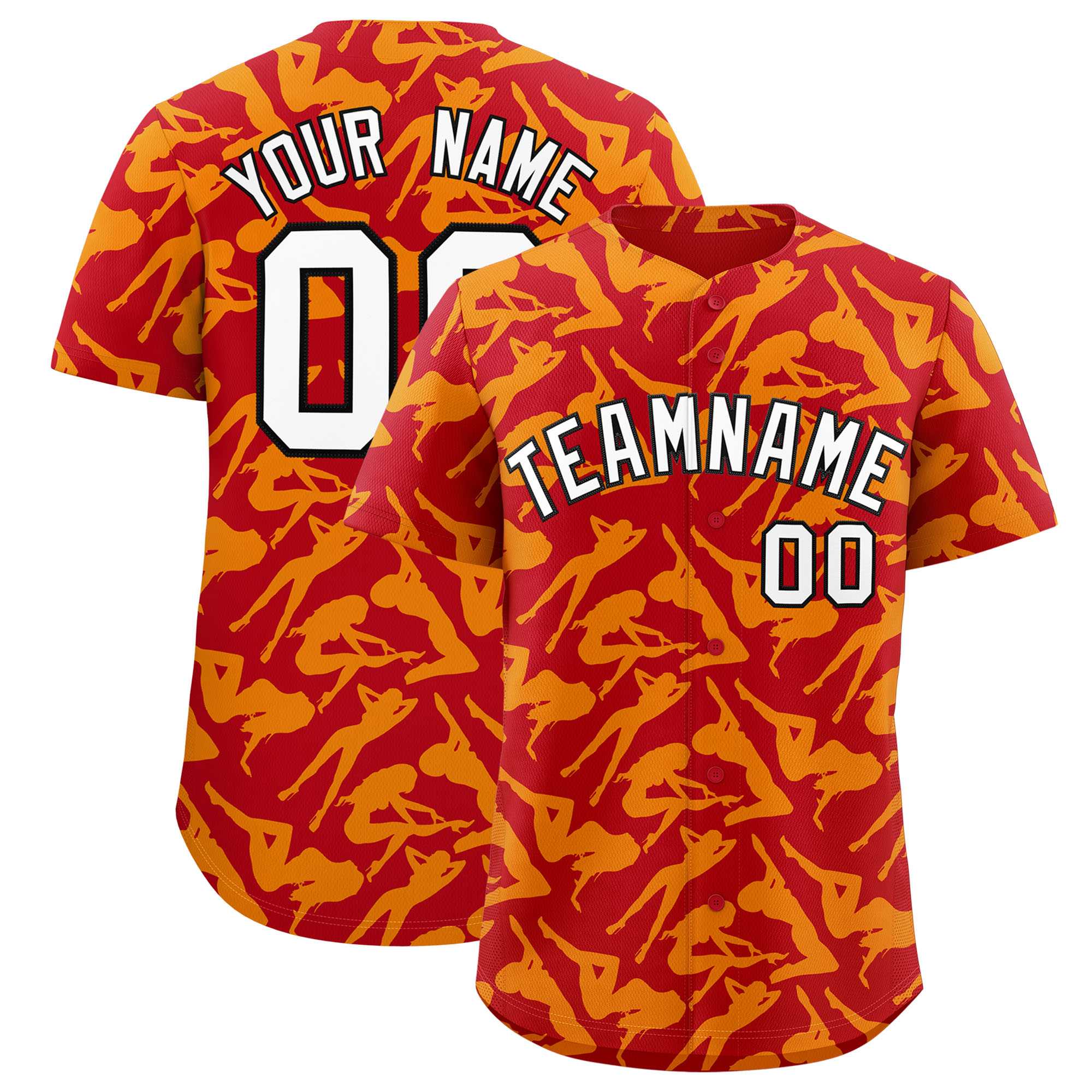 Custom Red Gold Playboy Graffiti Pattern Authentic Baseball Jersey