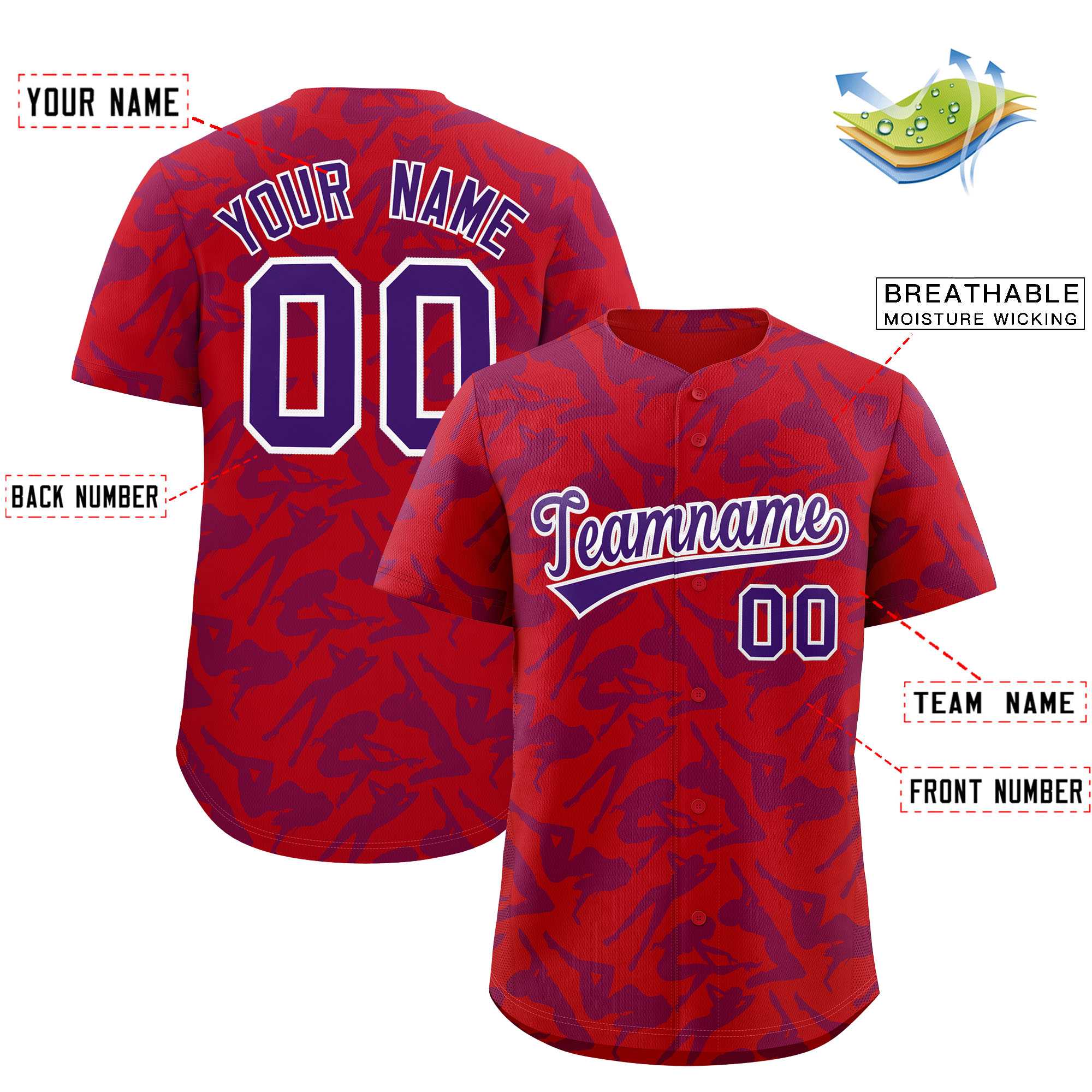 Custom Red Purple Playboy Graffiti Pattern Authentic Baseball Jersey