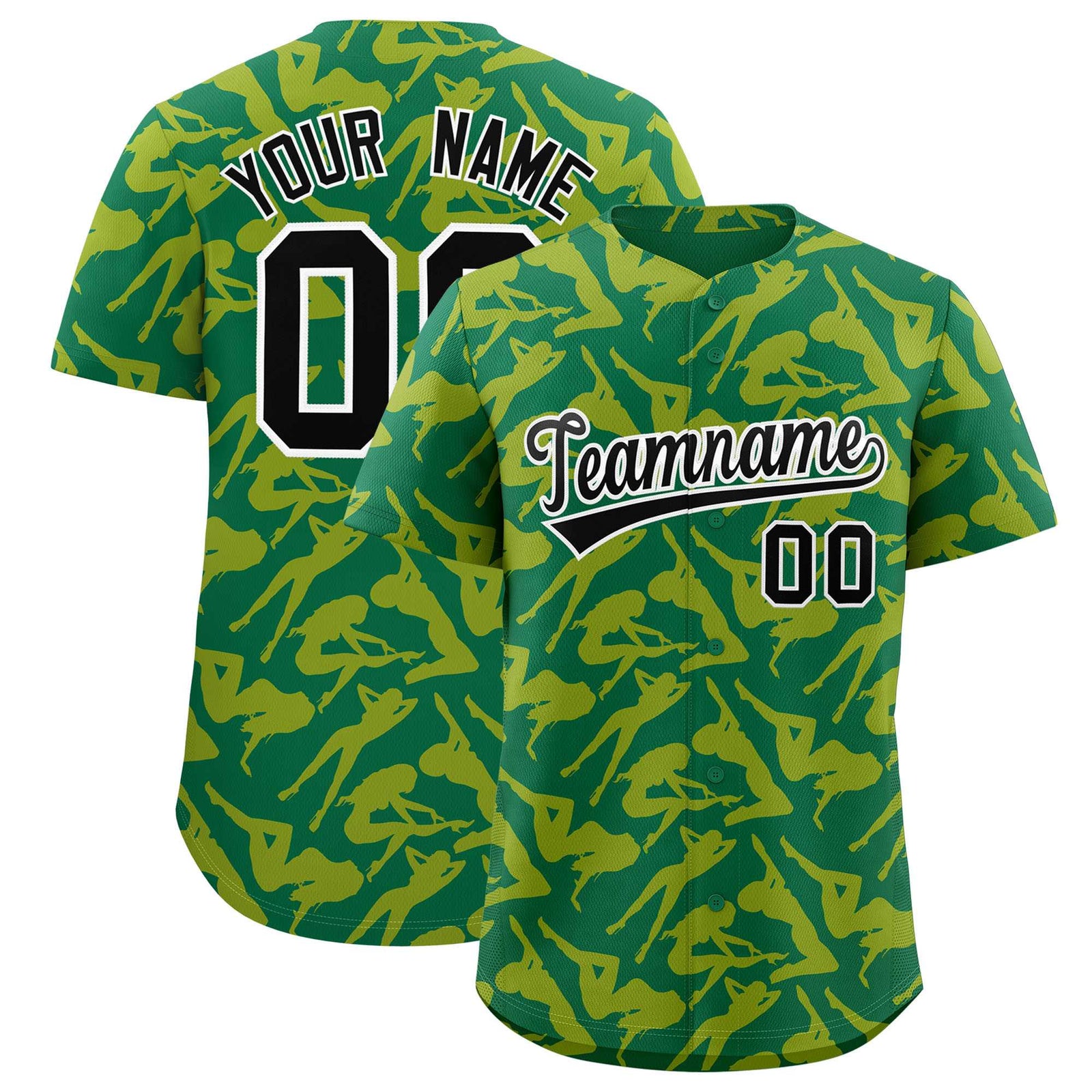 Custom Kelly Green Gold Playboy Graffiti Pattern Authentic Baseball Jersey