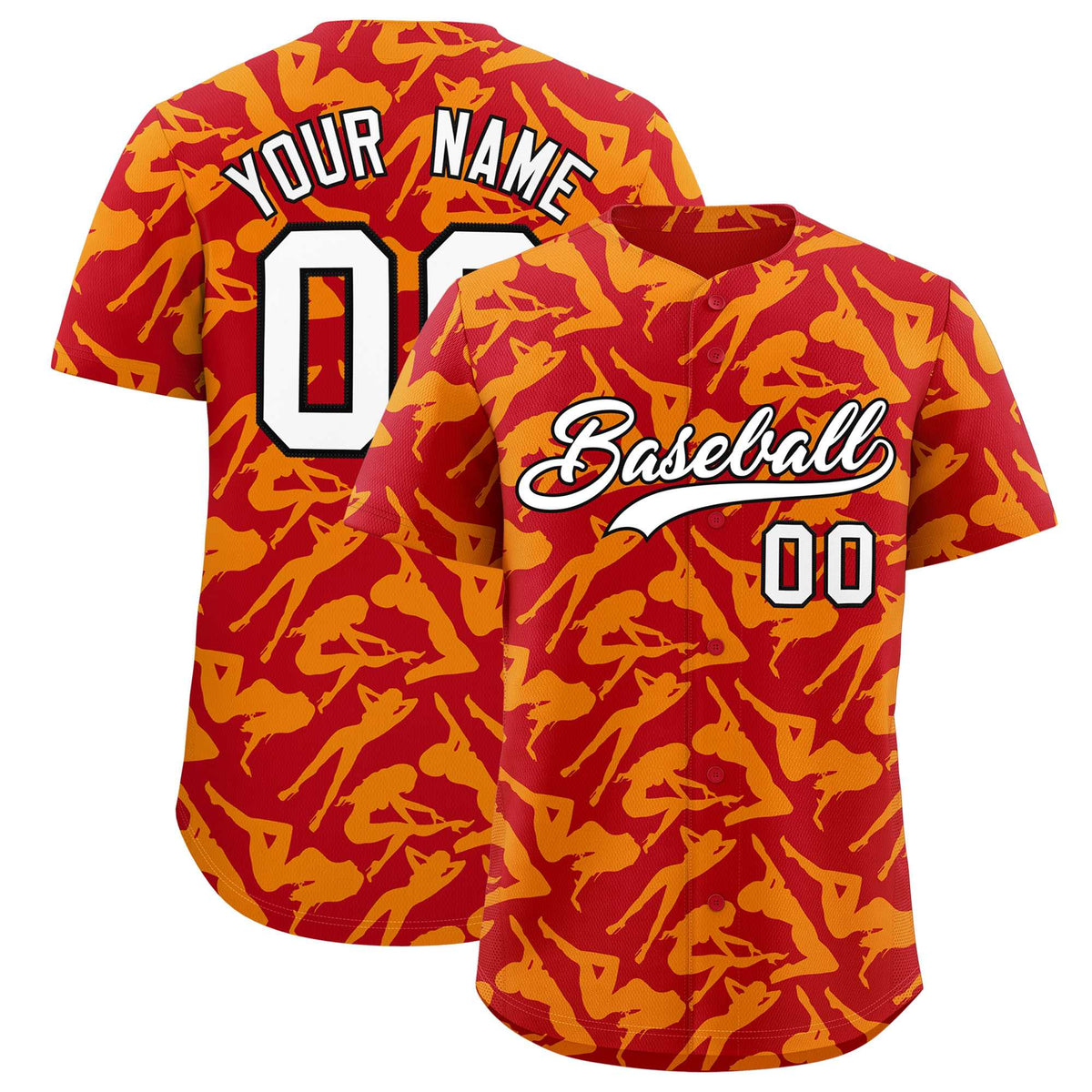 Custom Red Gold Playboy Graffiti Pattern Authentic Baseball Jersey