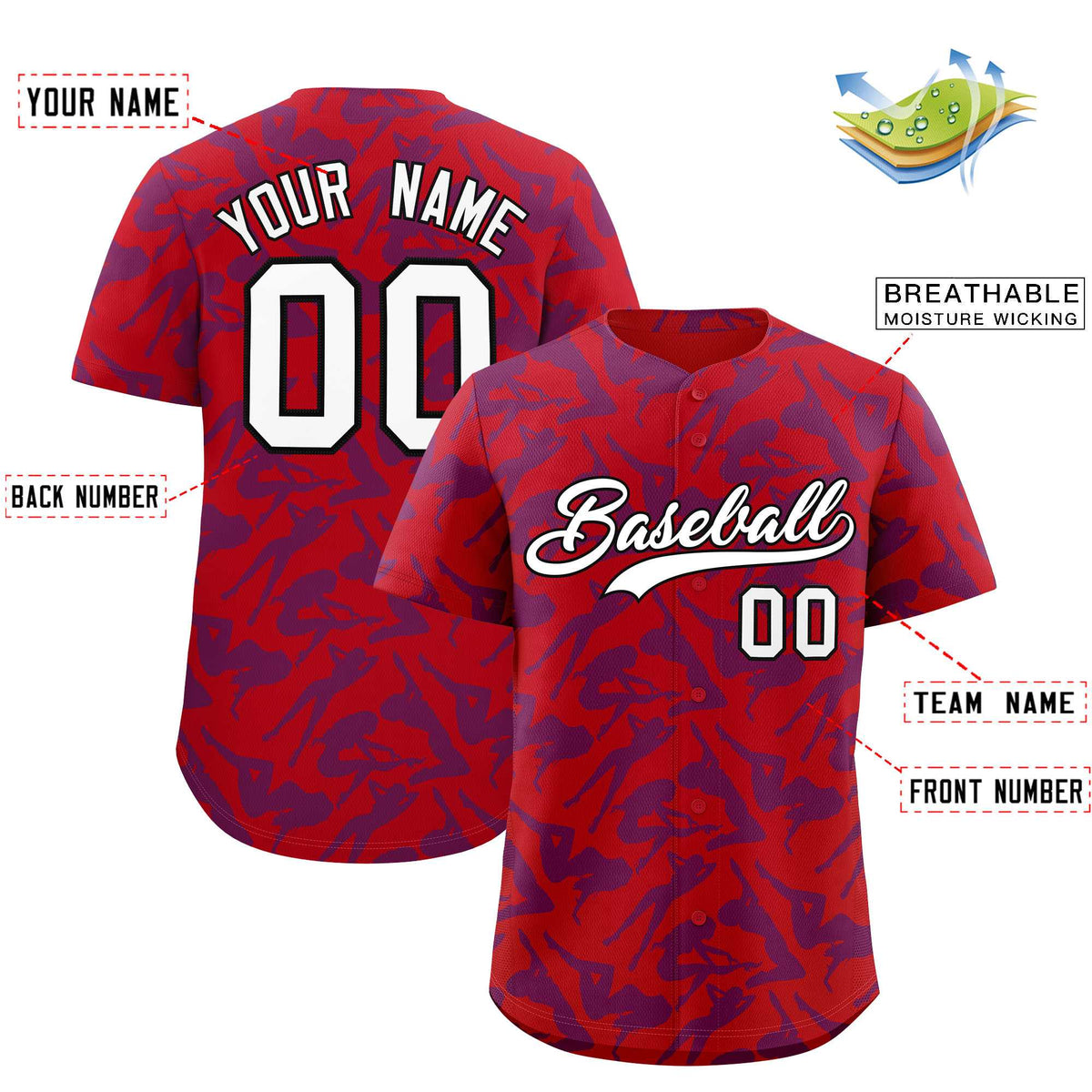 Custom Red Purple Playboy Graffiti Pattern Authentic Baseball Jersey