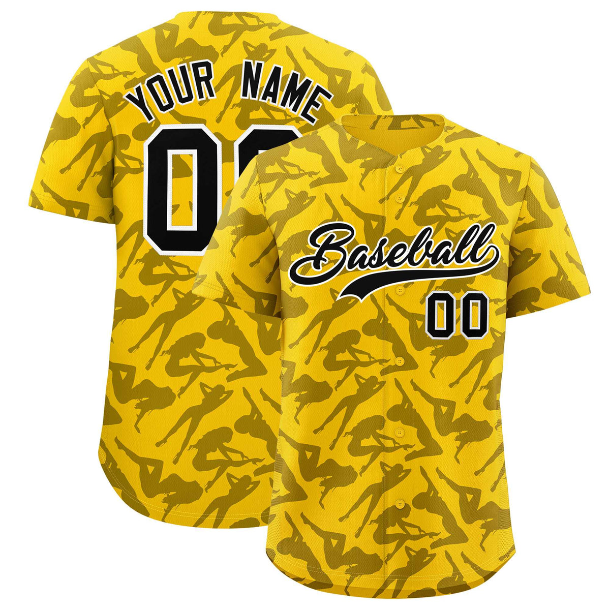 Custom Gold Black Playboy Graffiti Pattern Authentic Baseball Jersey